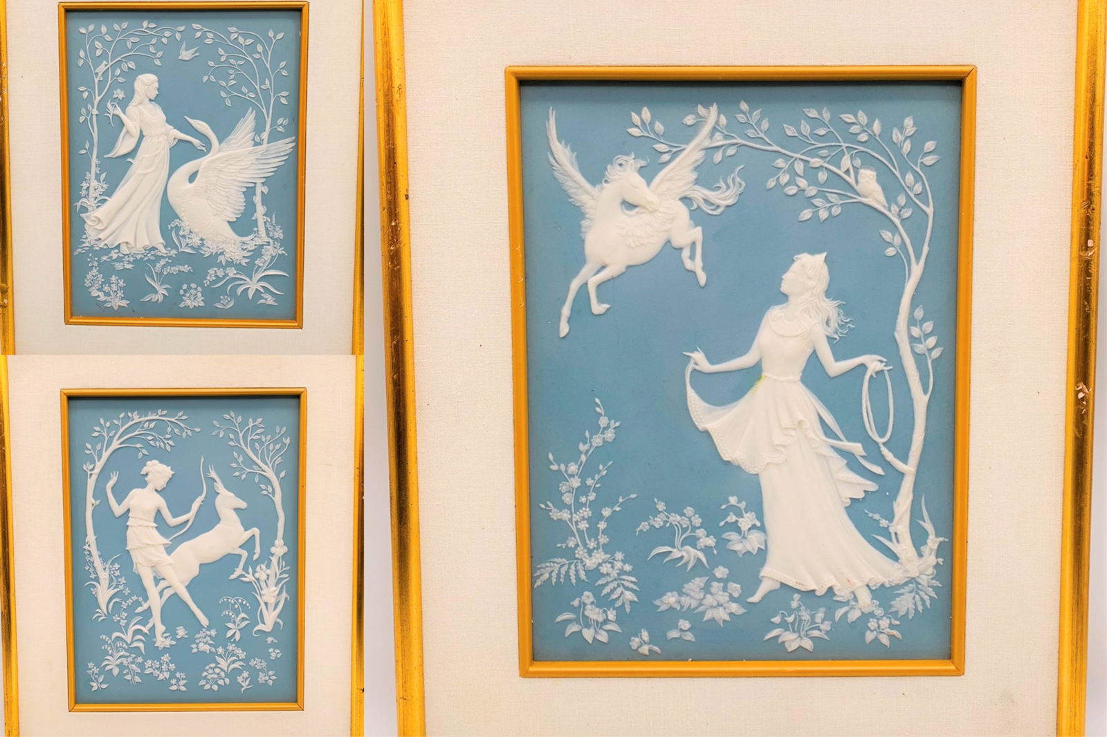 Three Vintage Framed Jasperware Plaques. Each depicting (1 of 5)