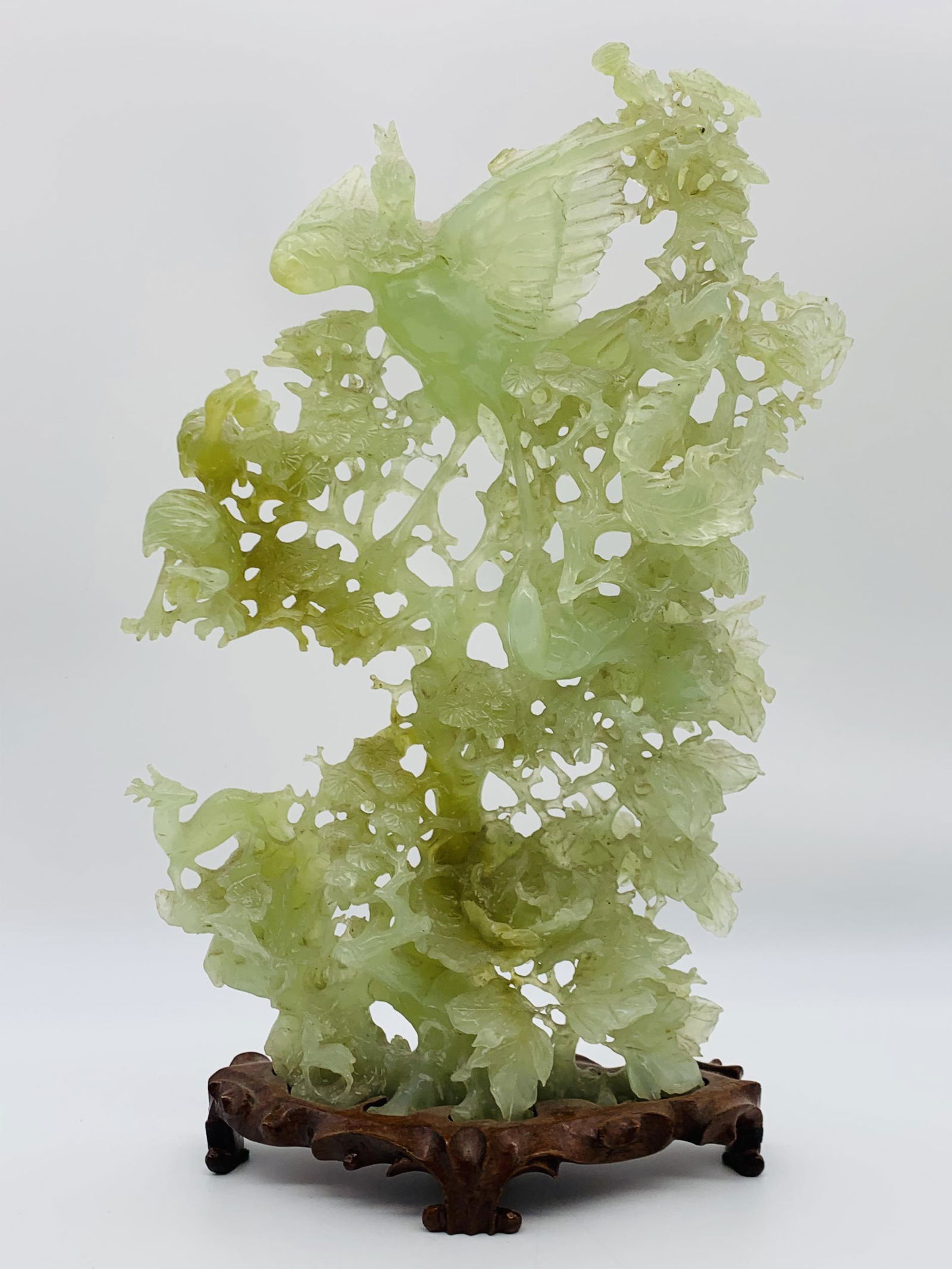 Large Chinese Carved Celadon Jade Bird Group On Stand. (1 of 7)