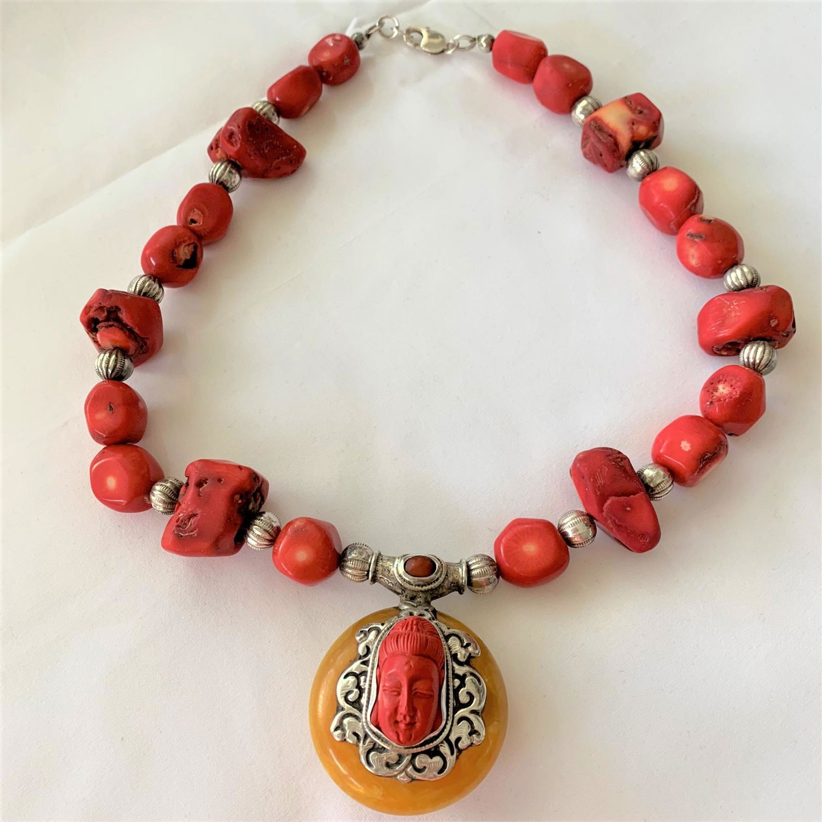Vintage Chinese or Tibetan Coral, Amber & Silver (1 of 5)