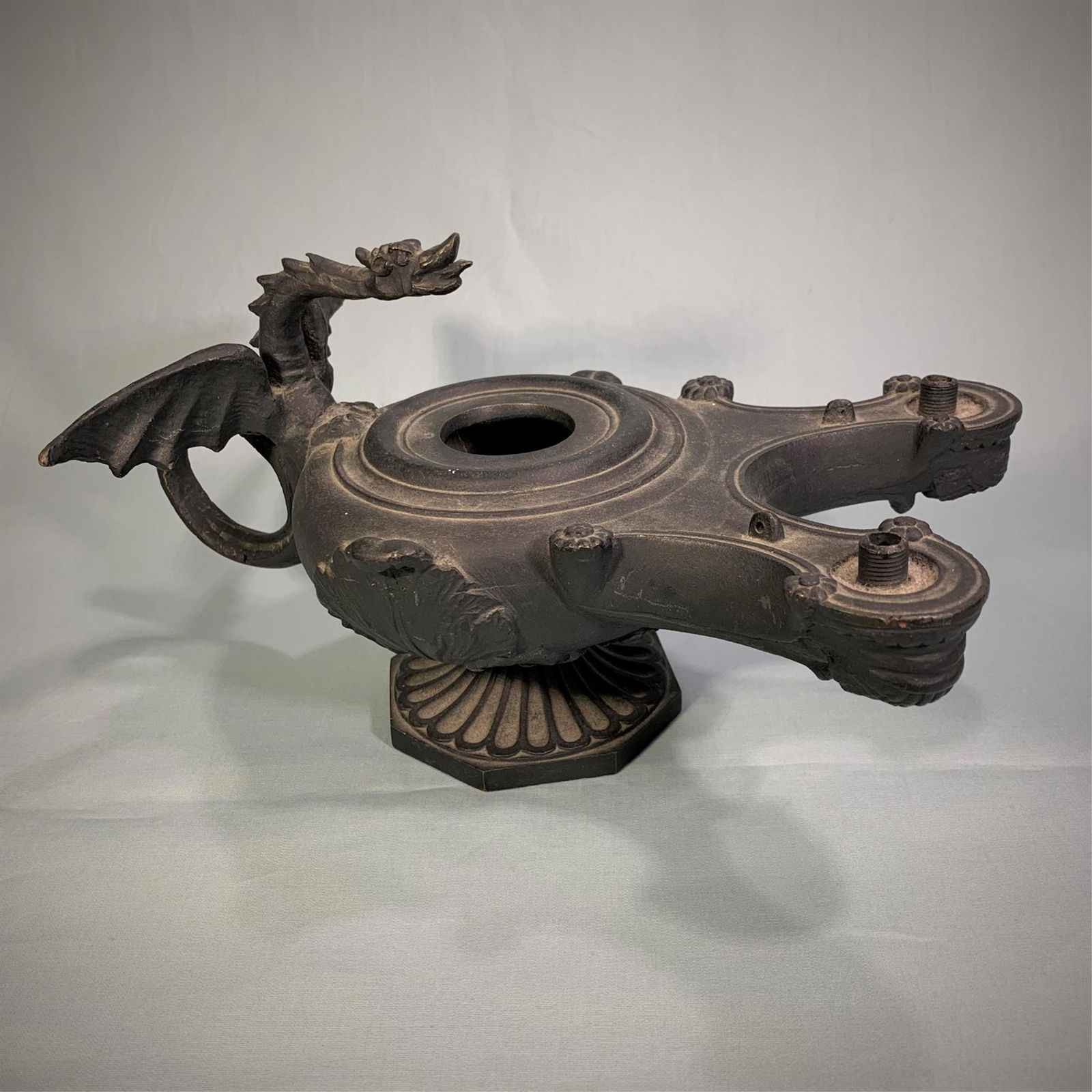 Roman Grand Tour Bronze Oil Lamp. Dragon figural handle (1 of 5)
