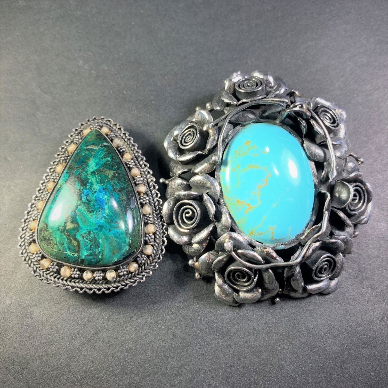 Two Vintage Sterling and Stone Pendant Brooches. One (1 of 4)