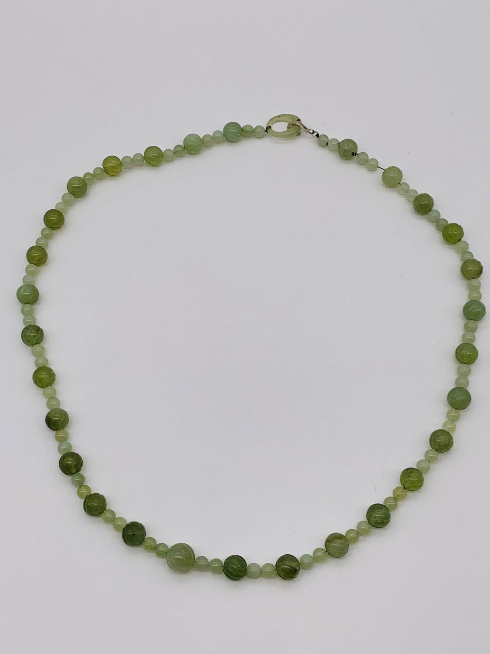 Vintage Chinese Carved Celadon Beaded Necklace. Silver (1 of 4)