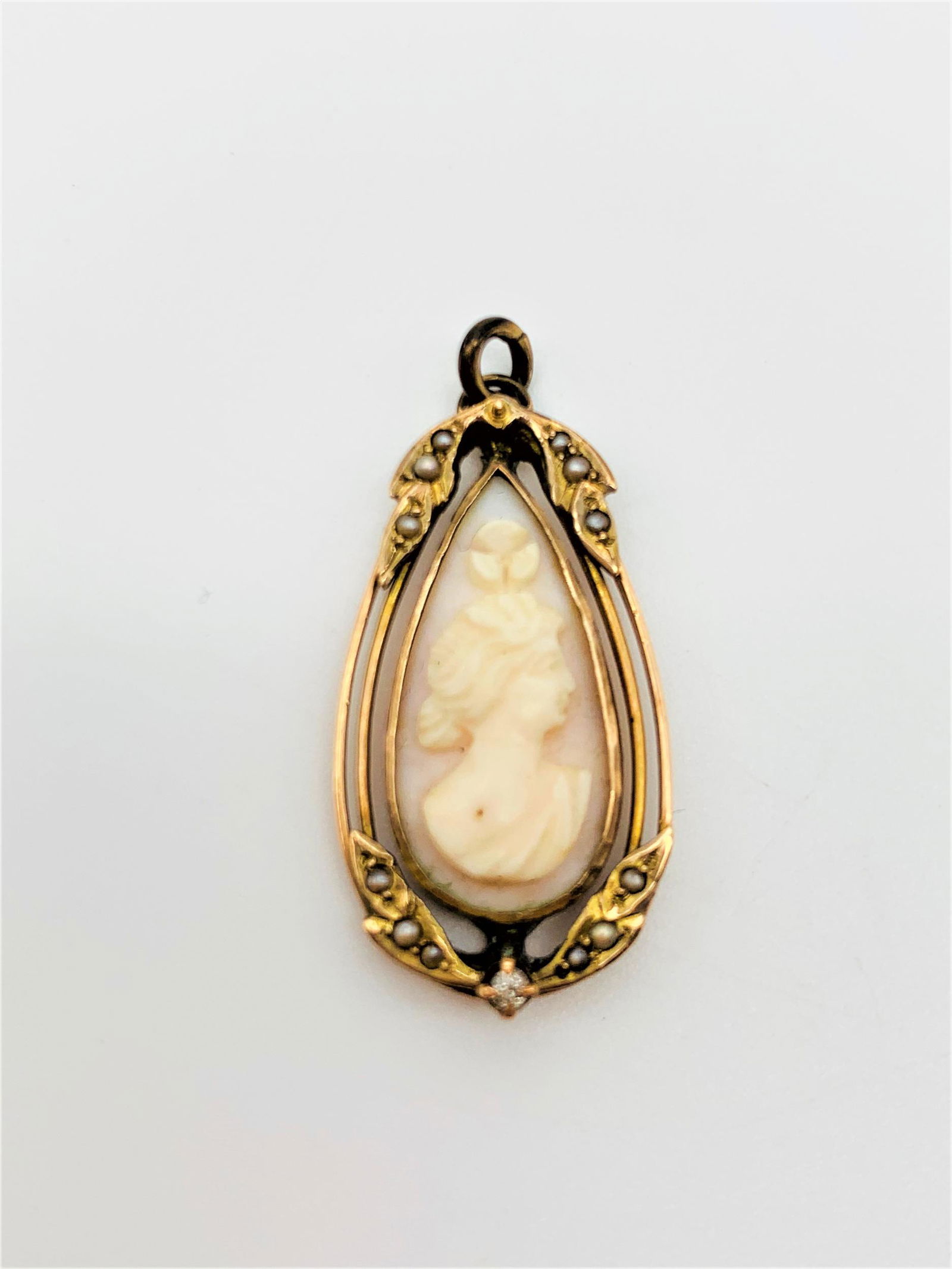 Pendant Antique 14K Gold, Seed Pearl Cameo Pendant. The (1 of 2)