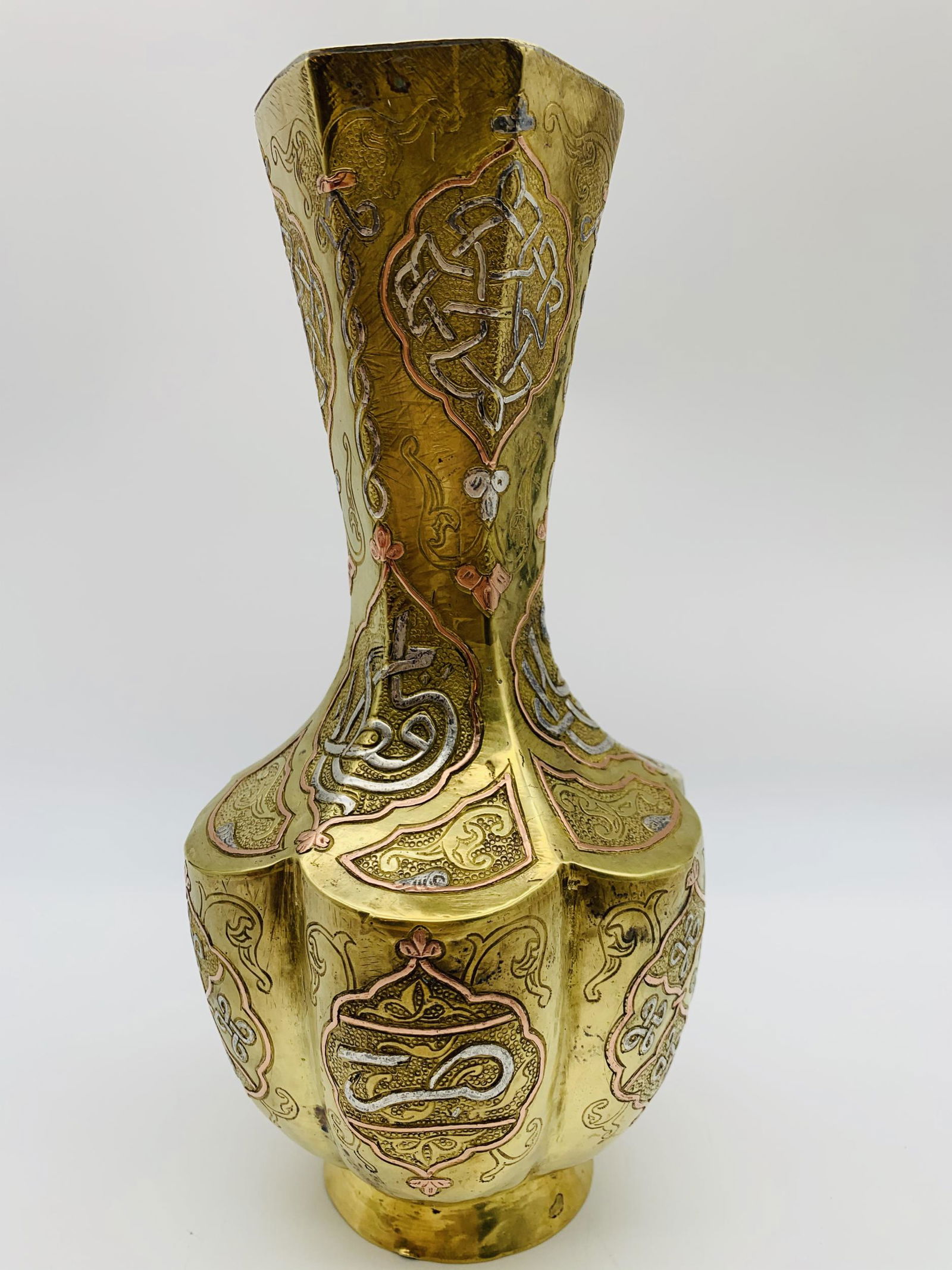 Vintage Indo-Persian Mixed Metal Vase, Lobe shaped with (1 of 4)