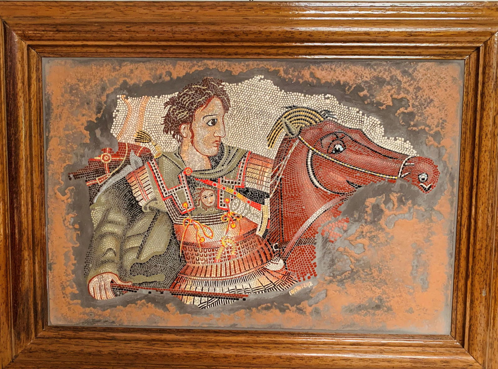 Modern Greek Enamel Mosaic On Slate "Greek Soldier With (1 of 6)
