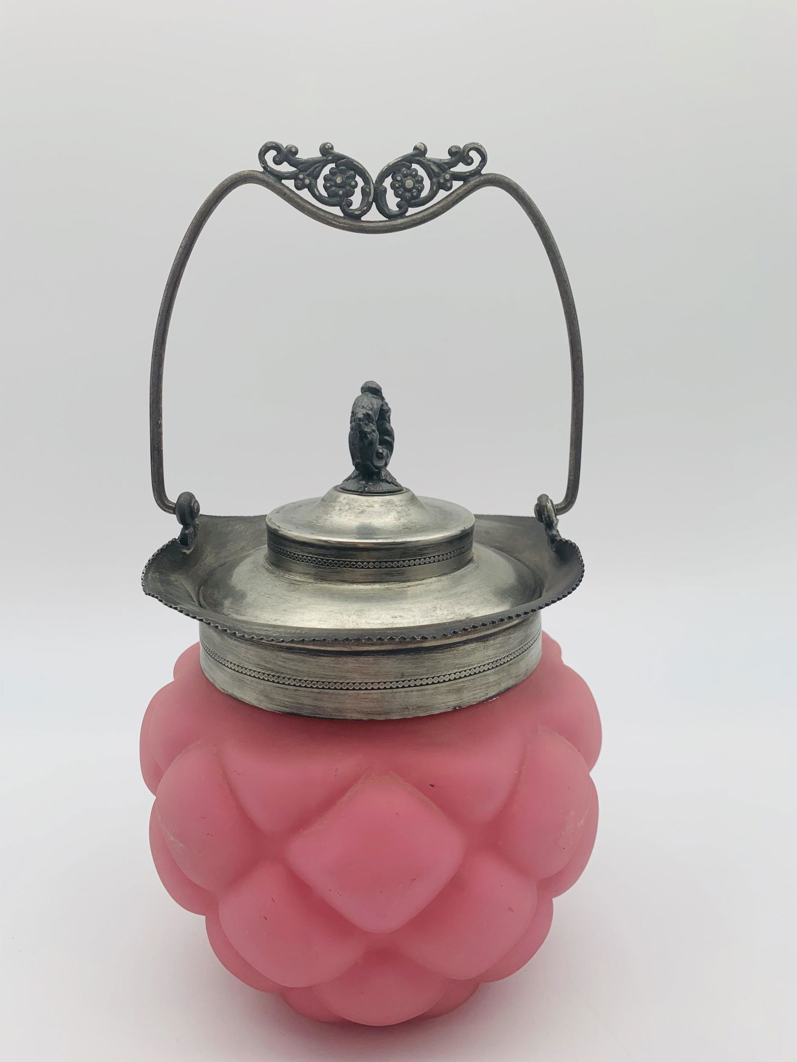 Victorian Quilted Satin Glass Biscuit Jar (1 of 5)