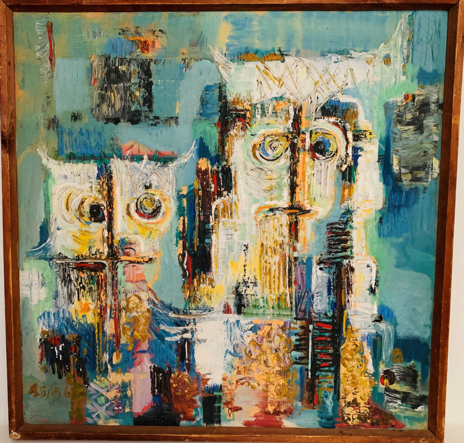 Mid Century Oil/Canvas "Abstract Owls" (1 of 7)