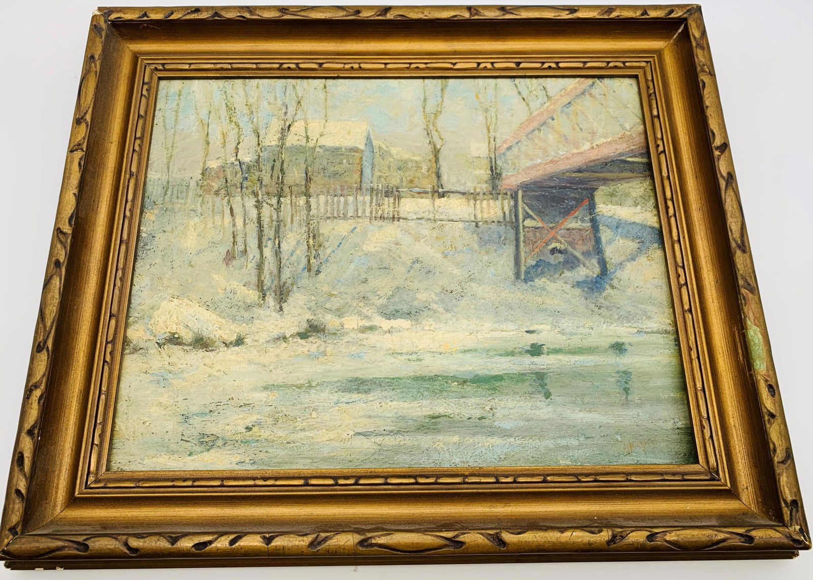 Antique Oil/Board "Winter River" (1 of 6)