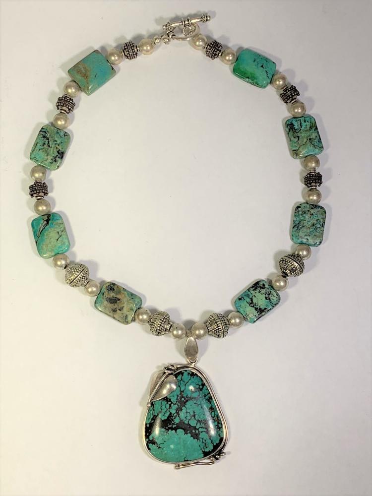 Vintage Sterling and Turquoise Pendant Necklace (1 of 4)
