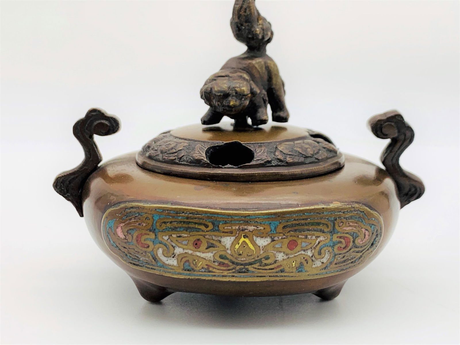 19 C Chinese Bronze & Cloisonne Tripod Censer (1 of 3)