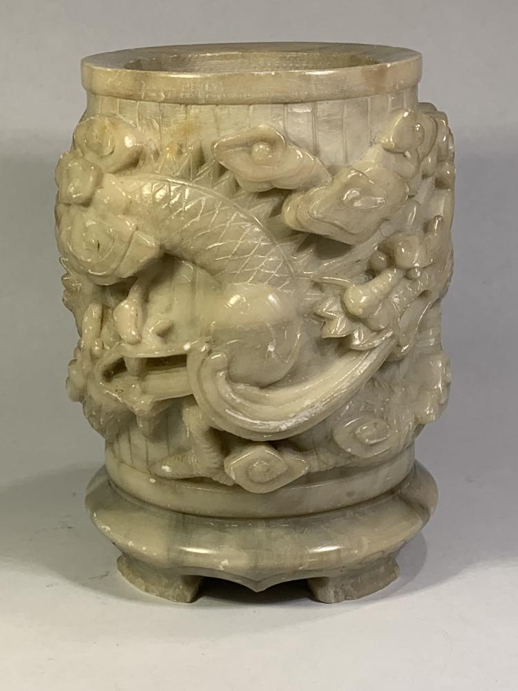 Early Chinese Carved Soapstone Brush Pot (1 of 4)