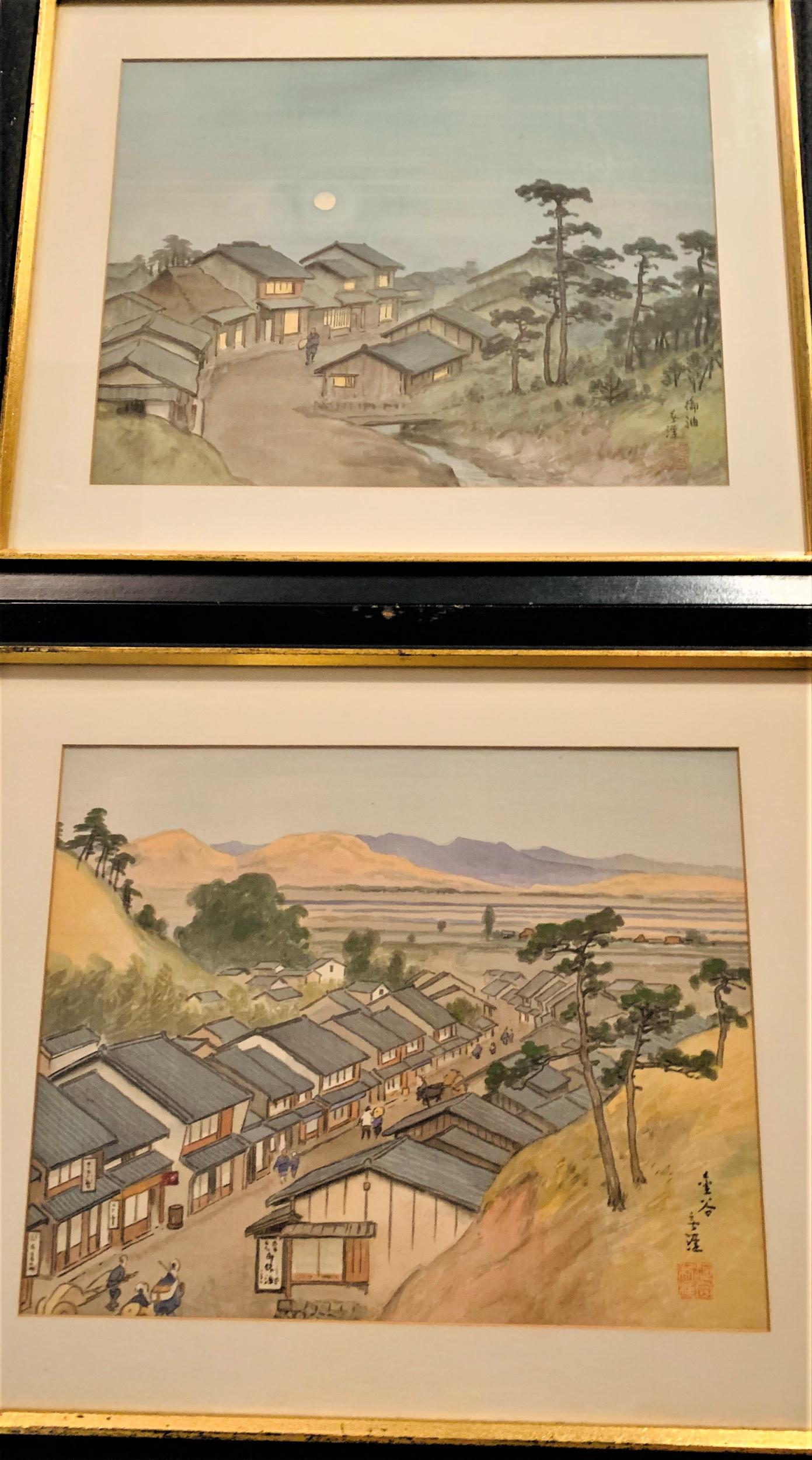 Pair Japanese Meiji W/C Signed "Town Scenes" (1 of 6)