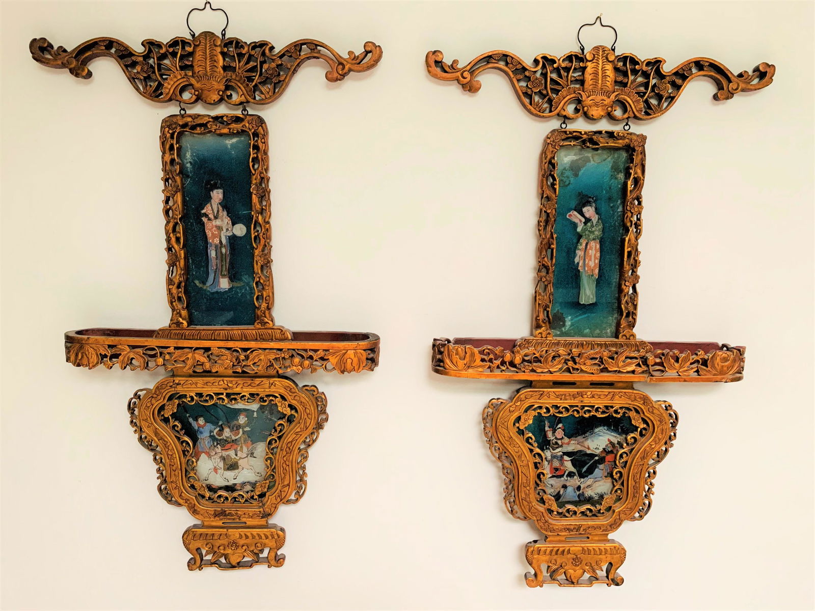 Chinese Carved Wood Reverse Painted Plaques (1 of 16)