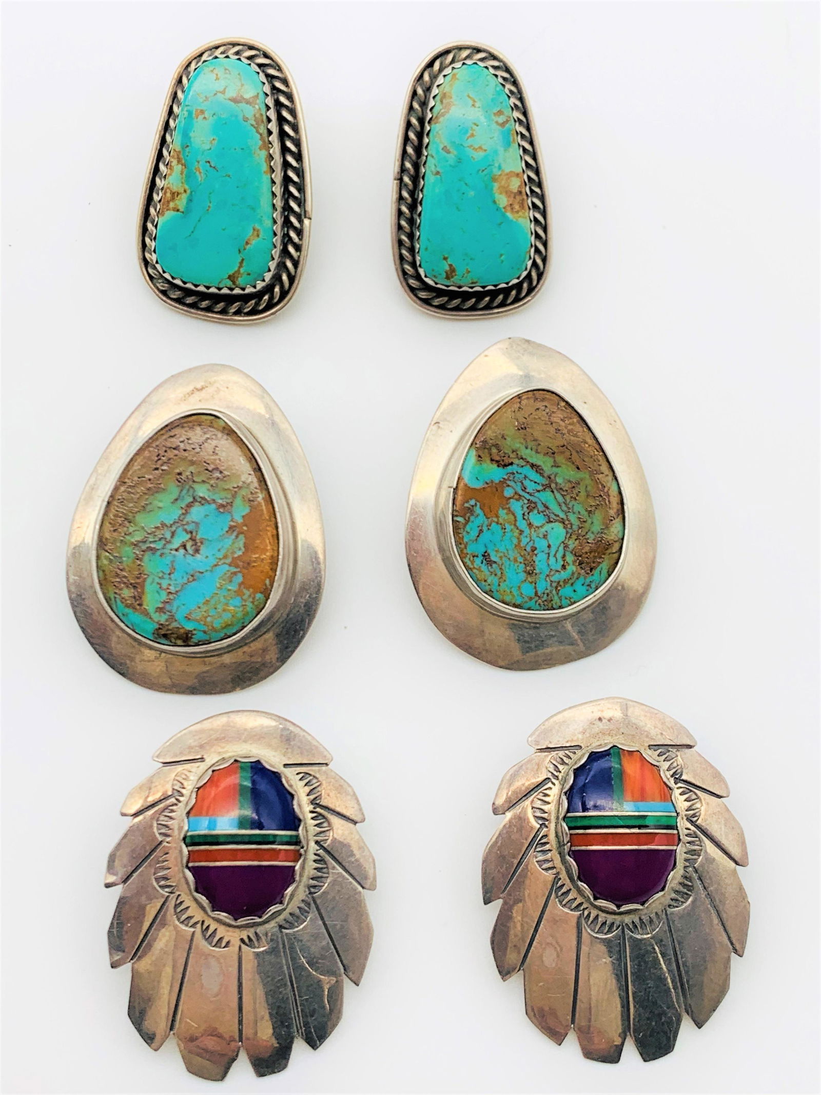 3 Pair Southwest Sterling And Stone Earrings (1 of 6)