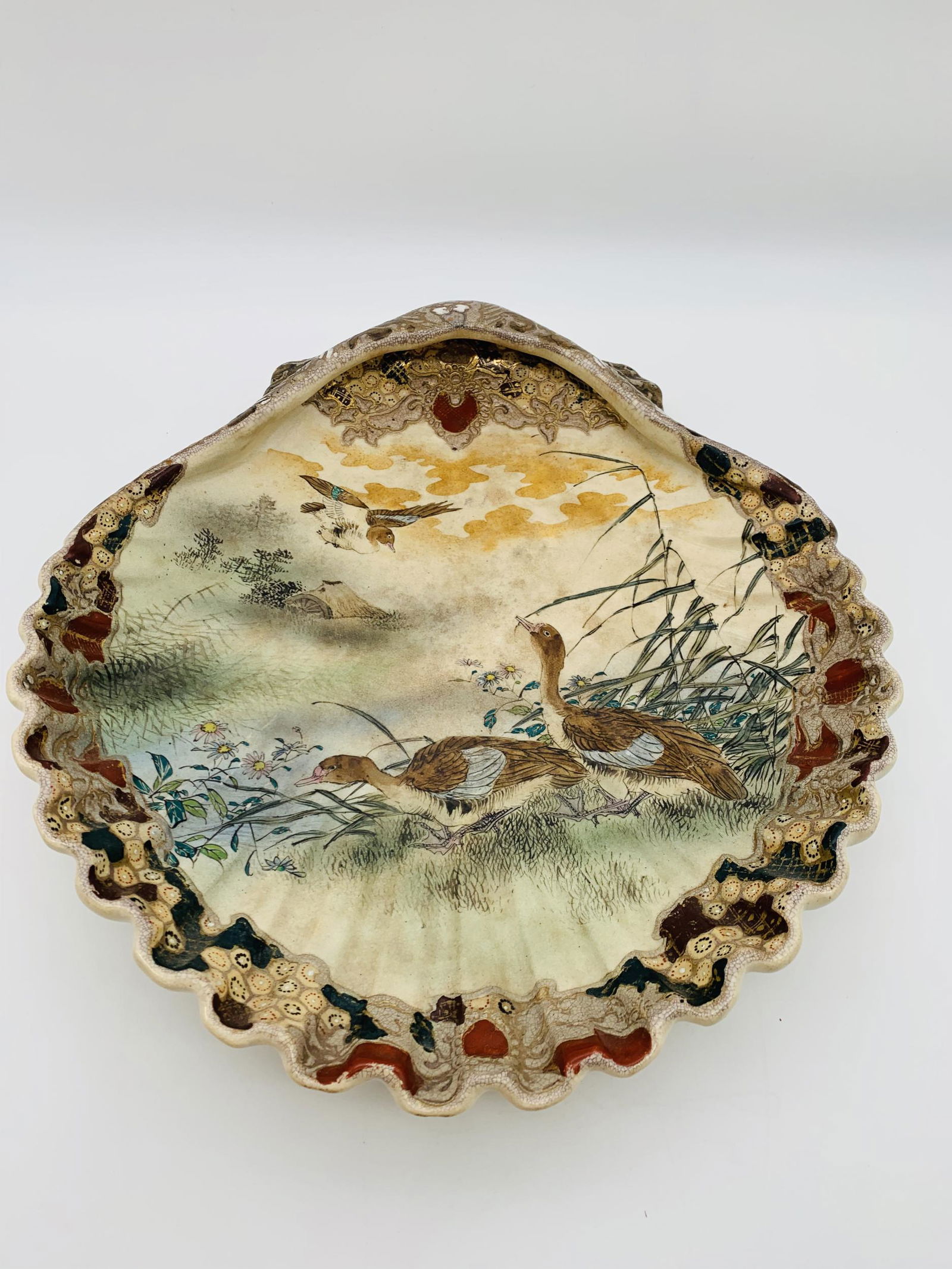 Japanese Meiji Hand painted Satsuma Shell Dish (1 of 6)