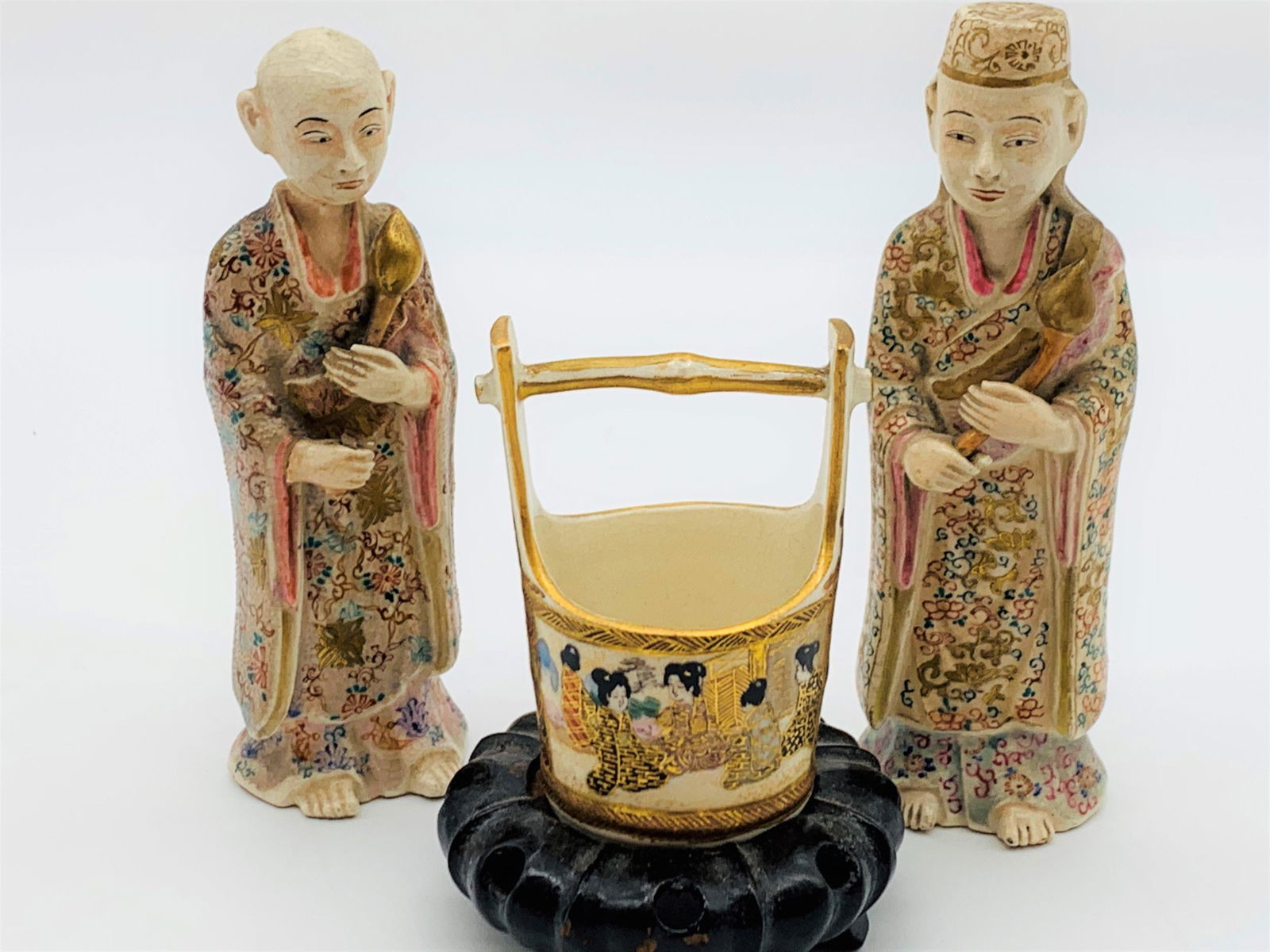 3 PC Japanese Meiji Satsuma Figural Group (1 of 4)