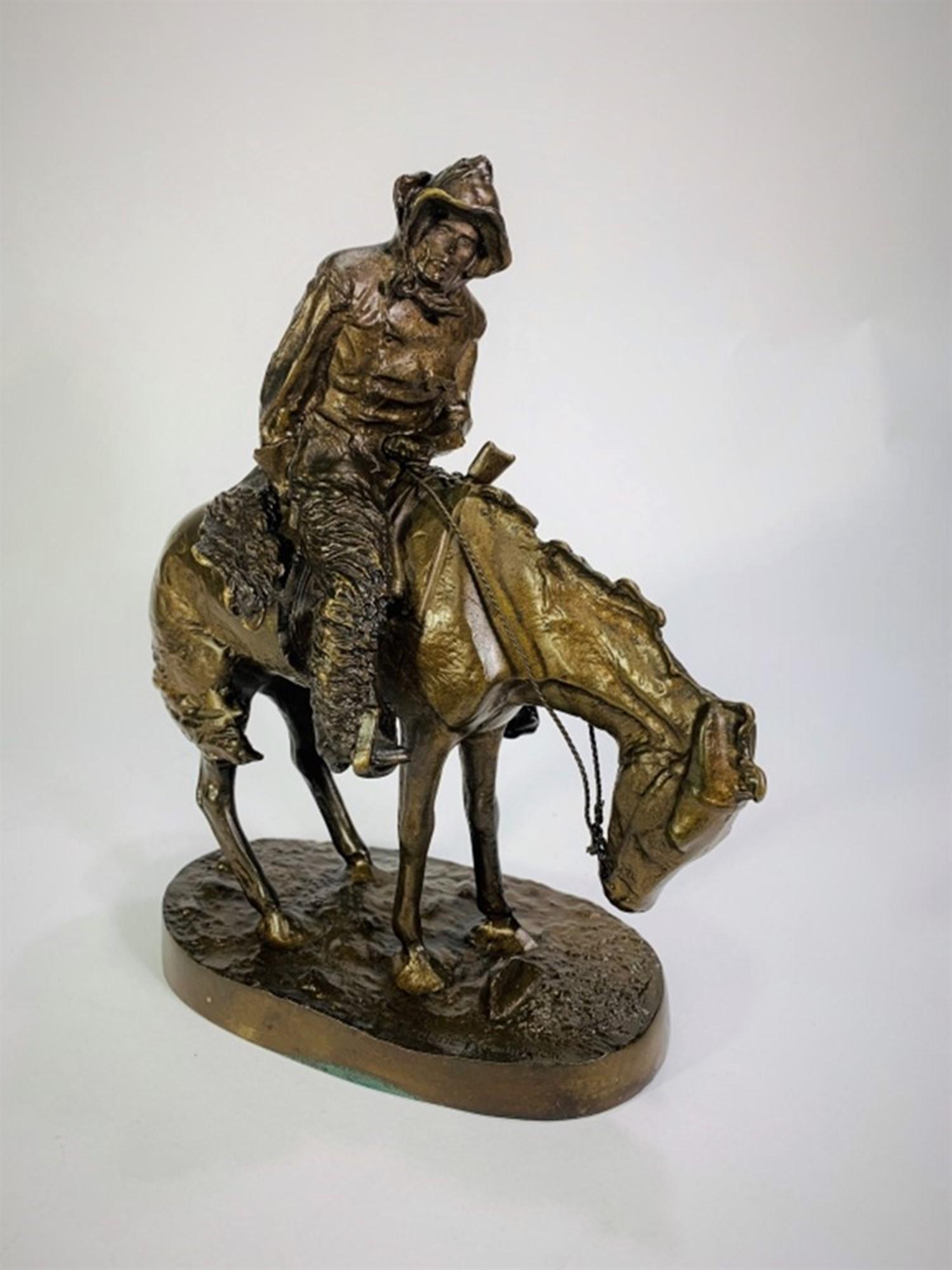 After Frederic Remington (1861-1909) Bronze: After Frederic Remington, American (1861-1909) Bronze "Weary Rider". Signed in bronze. Measures 7-3/4" H x 6" L. Good condition.