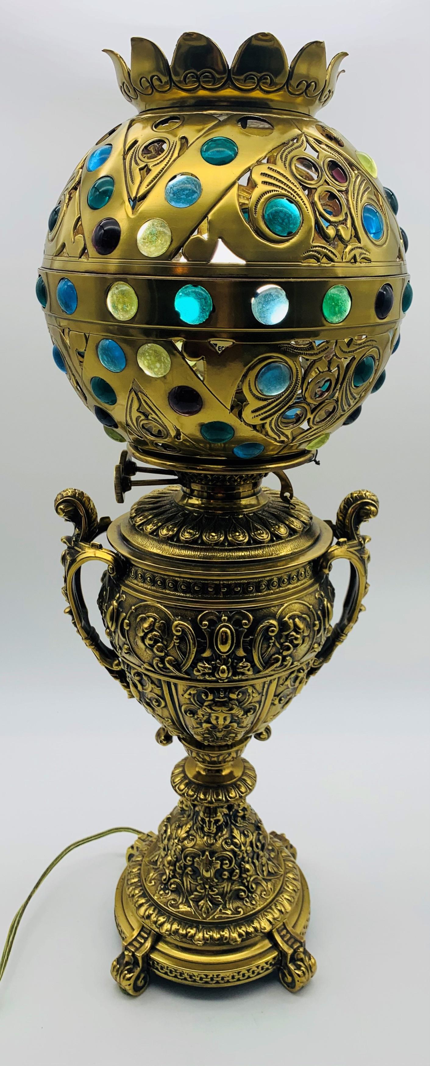 Victorian Dewey Brass Electrified Oil Lamp (1 of 9)