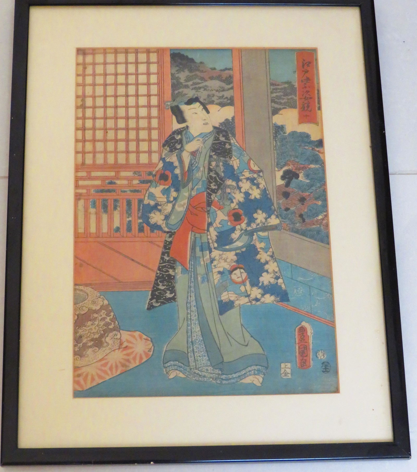 Vintage Japanese Wood Block Print: Vintage Japanese Wood Block Print. Signed in print. Toning from age. Measures 13-3/4" x 9-1/2" (sight), frame measures 18-3/4" x 14-1/4"