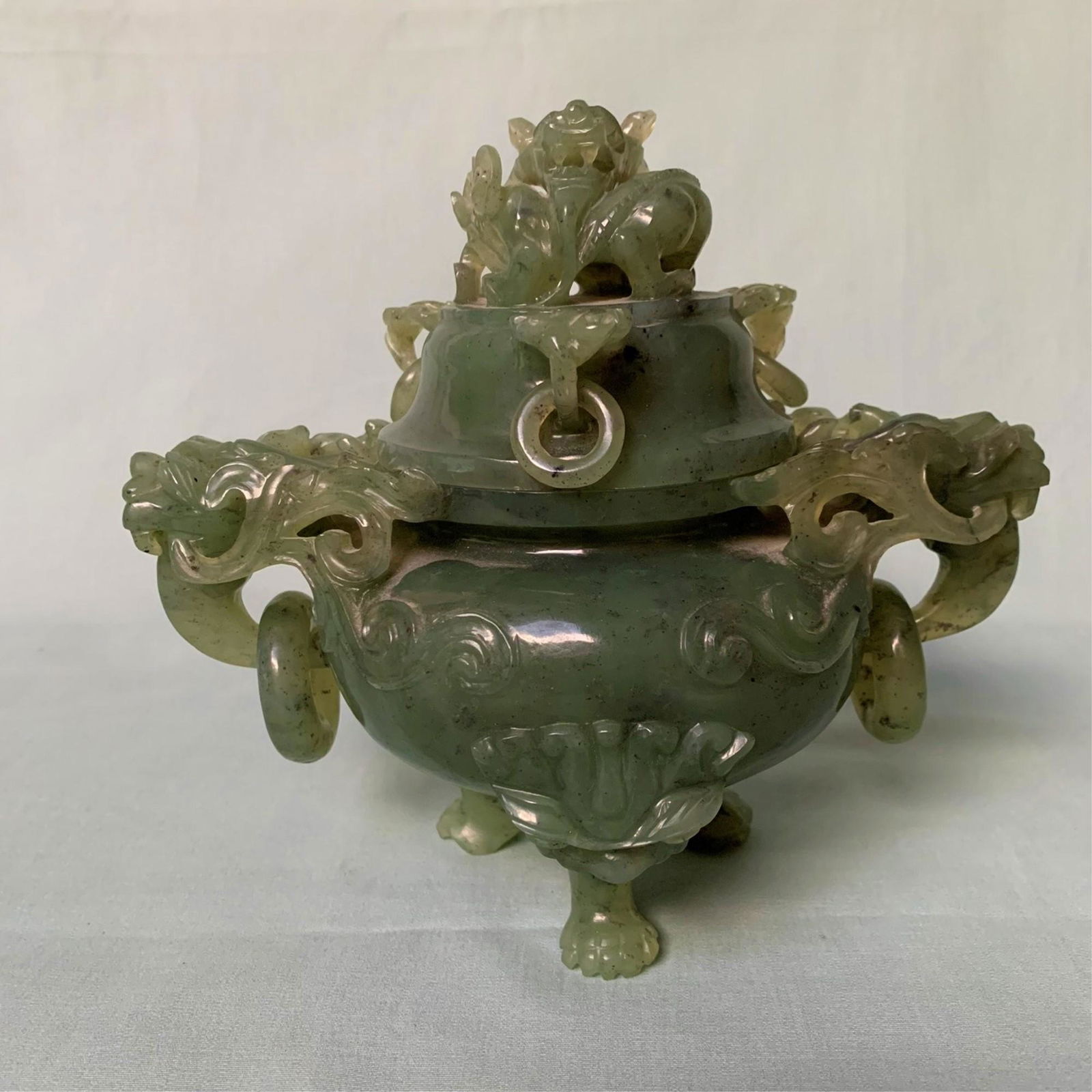 19th Century Chinese Spinach Jade Censer (1 of 6)