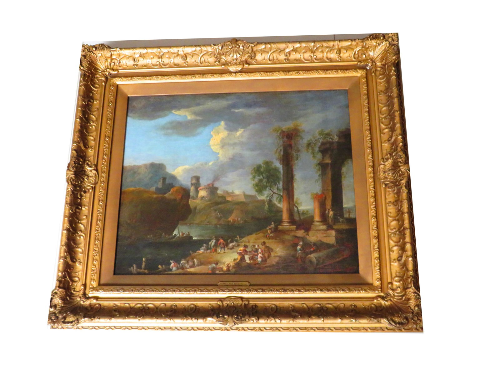 Francesco Zuccarelli (1702-1788) Oil on Canvas: Francesco Zuccarelli, Italian (1702-1788) Oil on Canvas "Pastoral Scene With Architecture and Figures". Bear metal tag or otherwise no visible signature. Estate purchased. The painting has been black-