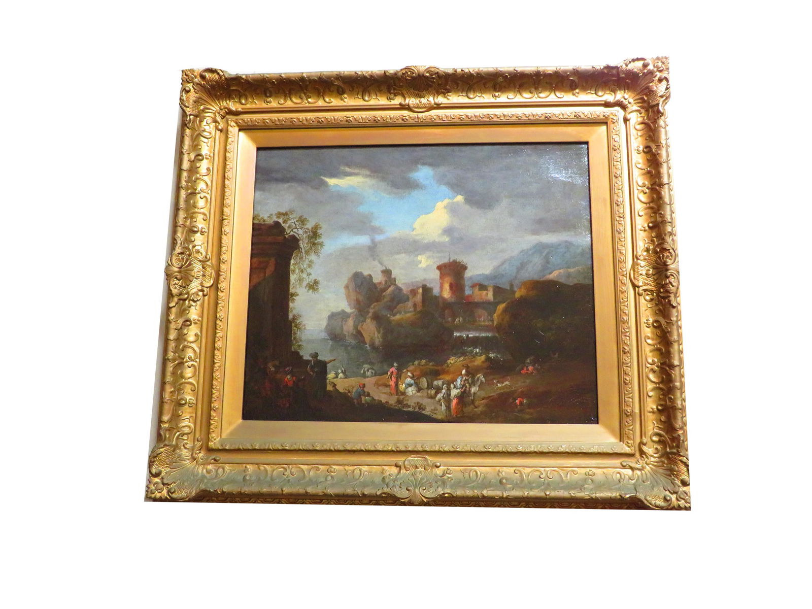 Francesco Zuccarelli, (1702-1788) Oil on Canvas: Francesco Zuccarelli, Italian (1702-1788) Oil on Canvas "Pastoral Scene With Architecture and Figures".No visible signature. Estate purchased. The painting has been blacklighted and there has been no
