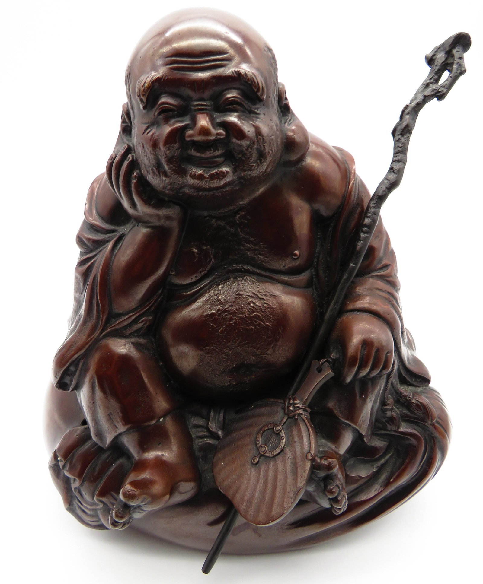 Large Japanese Meiji Bronze Buddha: Large Japanese Meiji Bronze Buddha. Signed. Brown patina, good condition. Measures 11-1/2" H x 10-1/2" W x 8" D. Third party shipping.