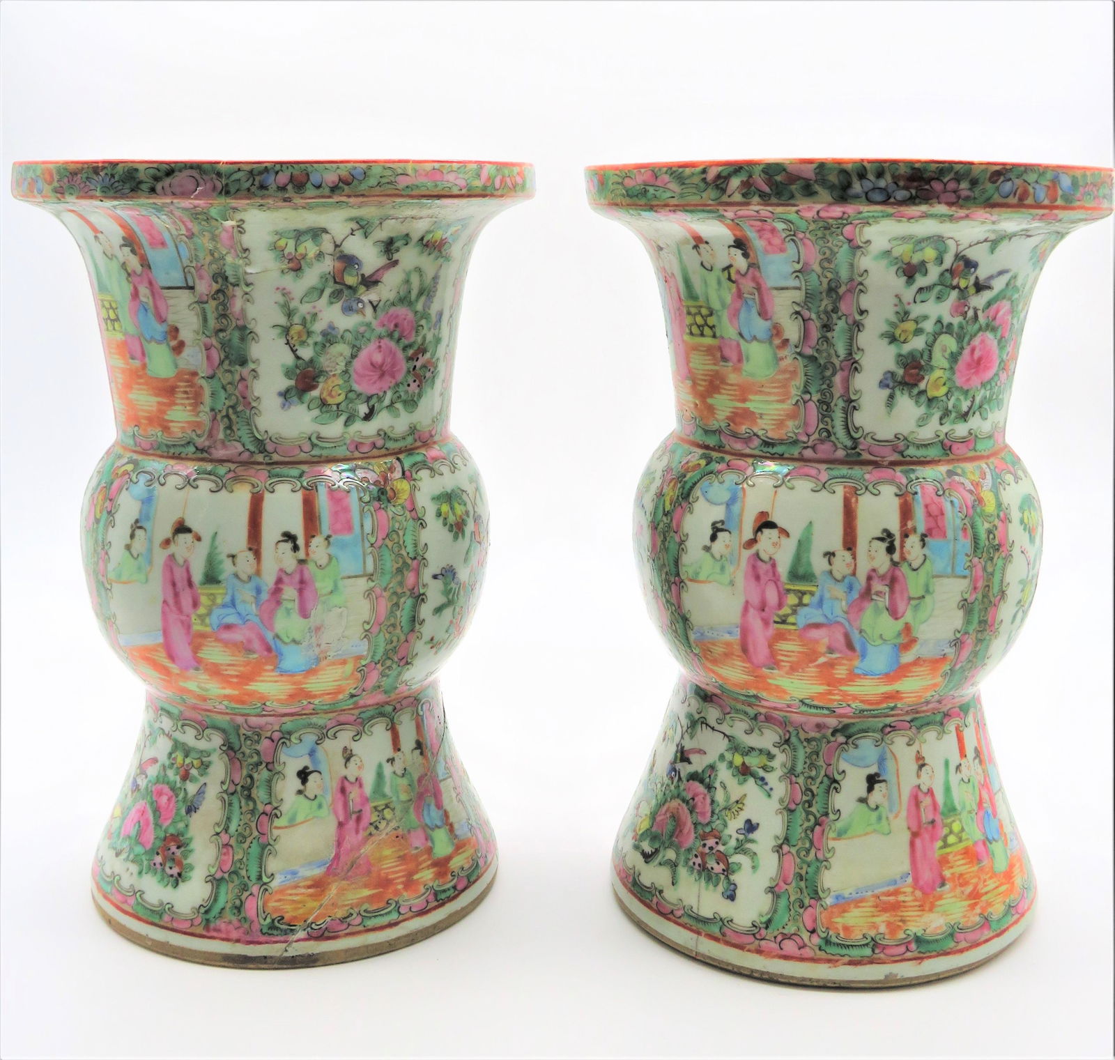Pr Chinese Import Porcelain Rose Medallion Vases (1 of 13)