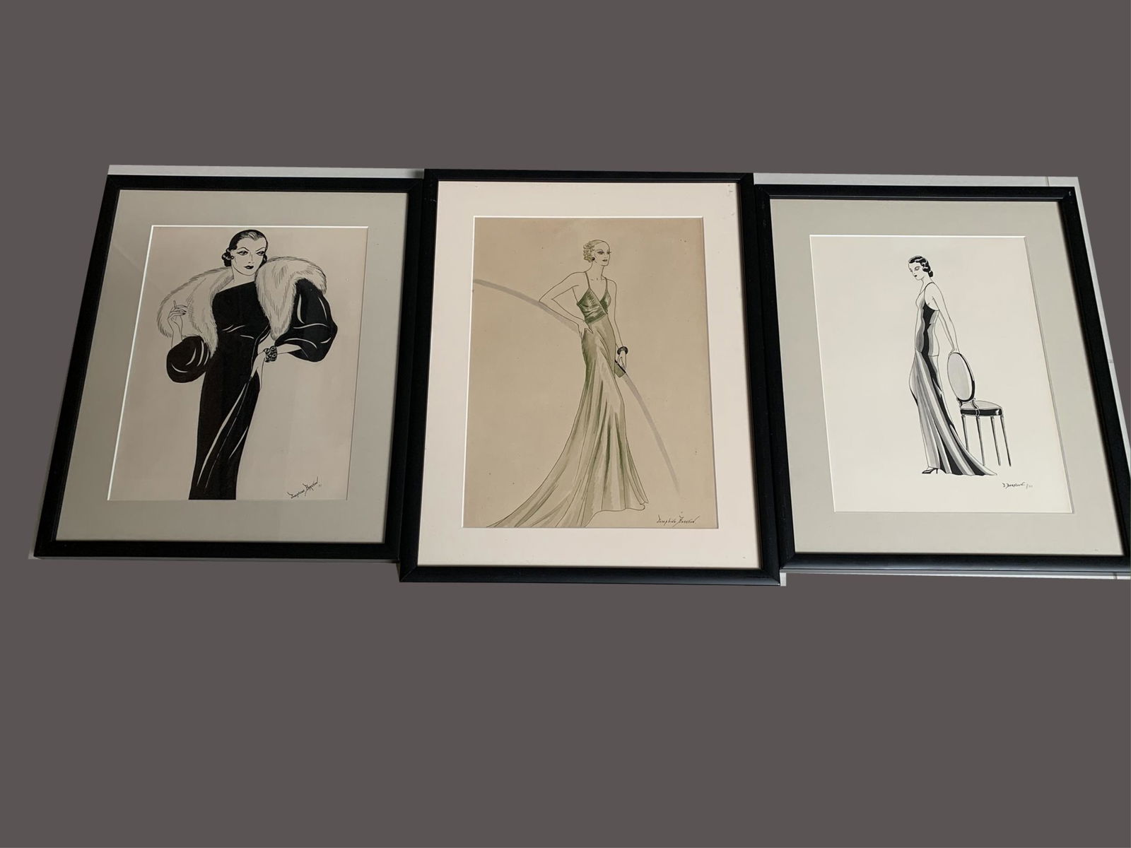 Three Hollywood Regency Fashion Illustrations (1 of 5)