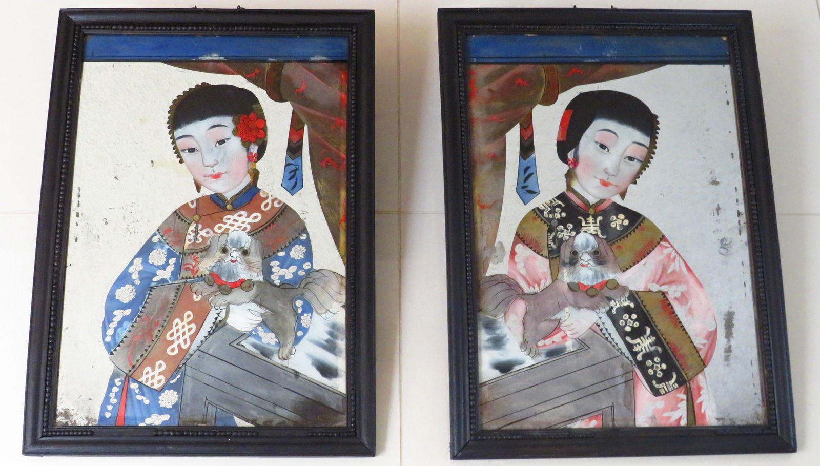 Pr 19C Chinese Reverse Paintings On Mirrored Glass (1 of 6)