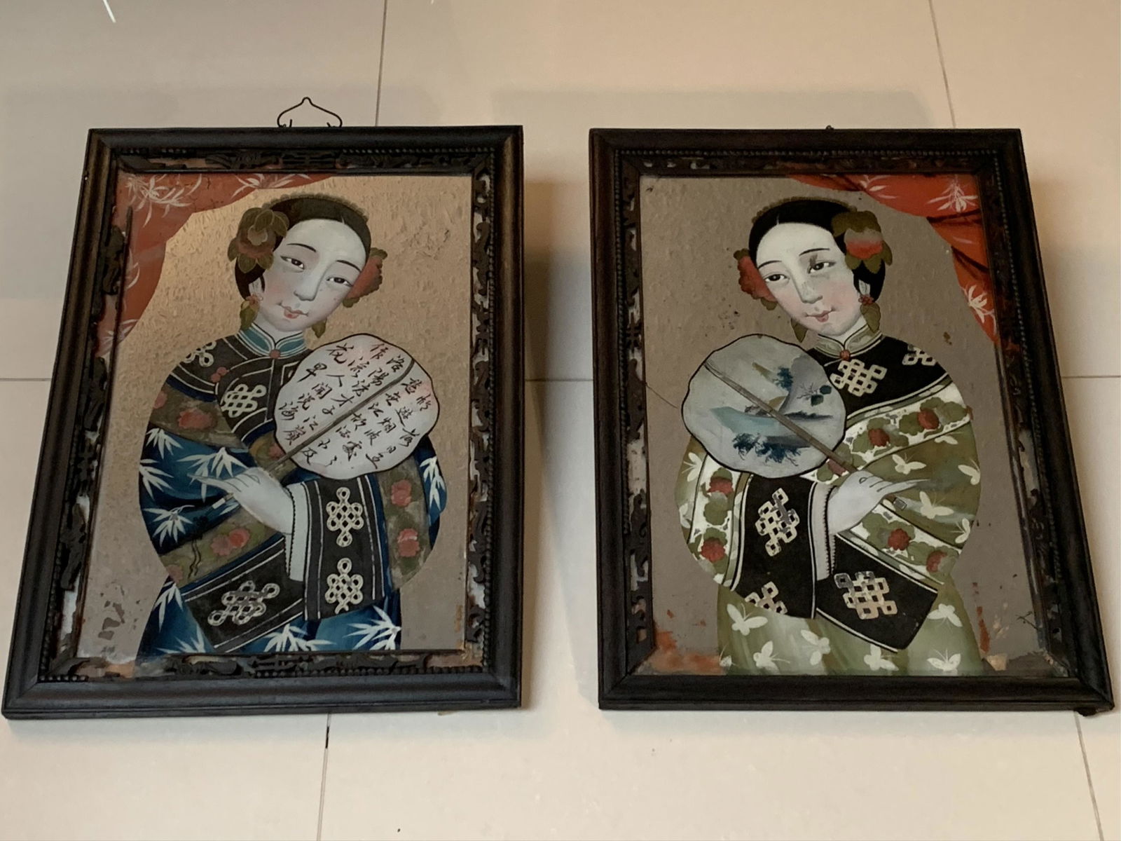 Pr 19C Chinese Reverse Paintings On Mirrored Glass (1 of 10)