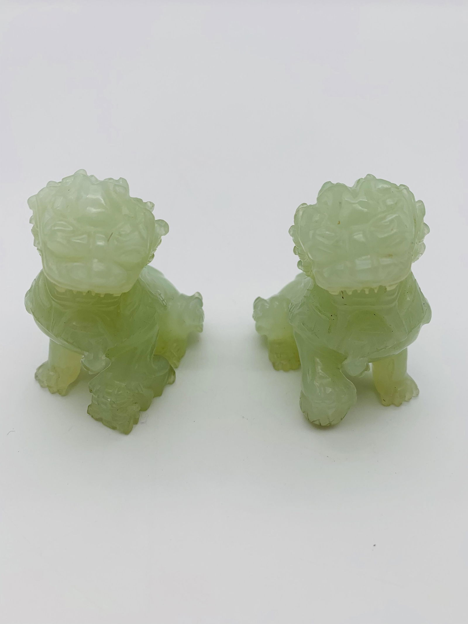 Pair Vintage Celadon Foo Dog Figures (1 of 3)