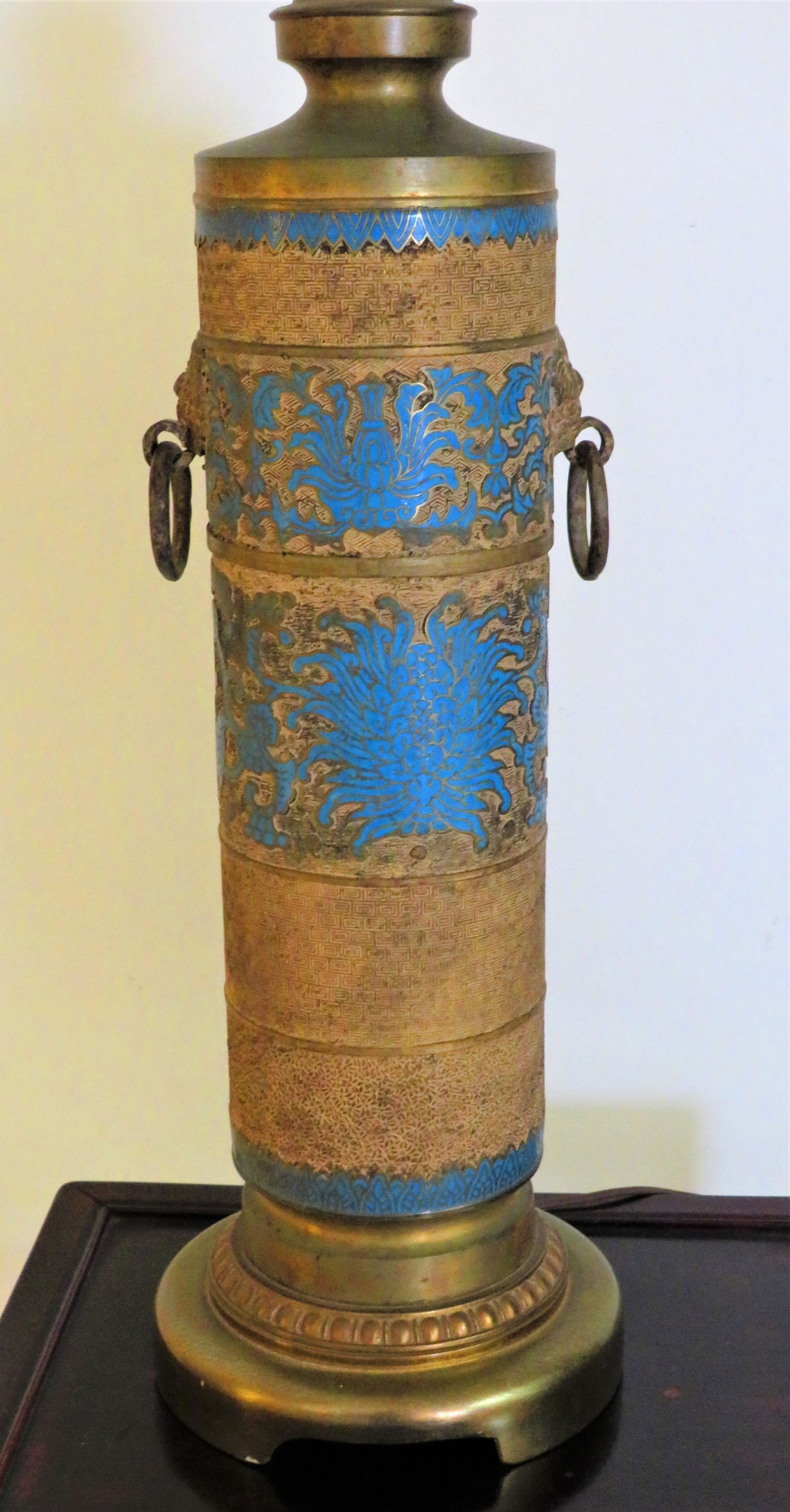 Antique Chinese Cylindrical Bronze Cloisonne Lamp (1 of 7)