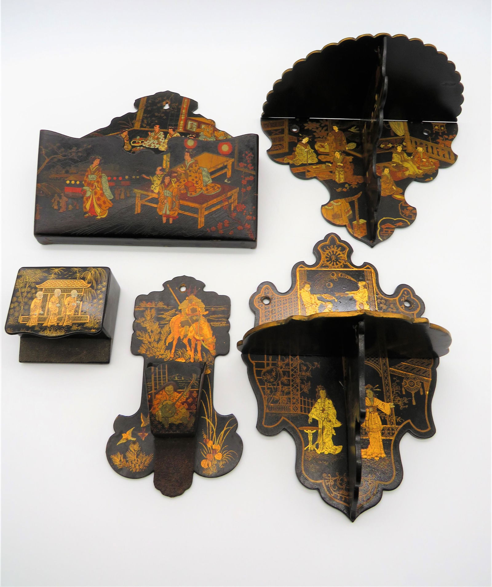 5 Pc 19C Japanese Black Lacquerware Lot (1 of 9)