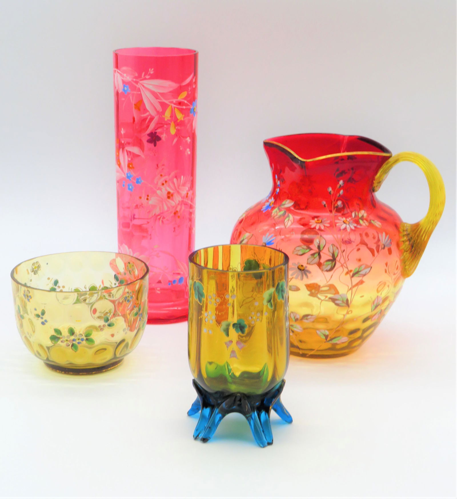 4 PC Lot Victorian Enameled Cranberry Glass (1 of 4)