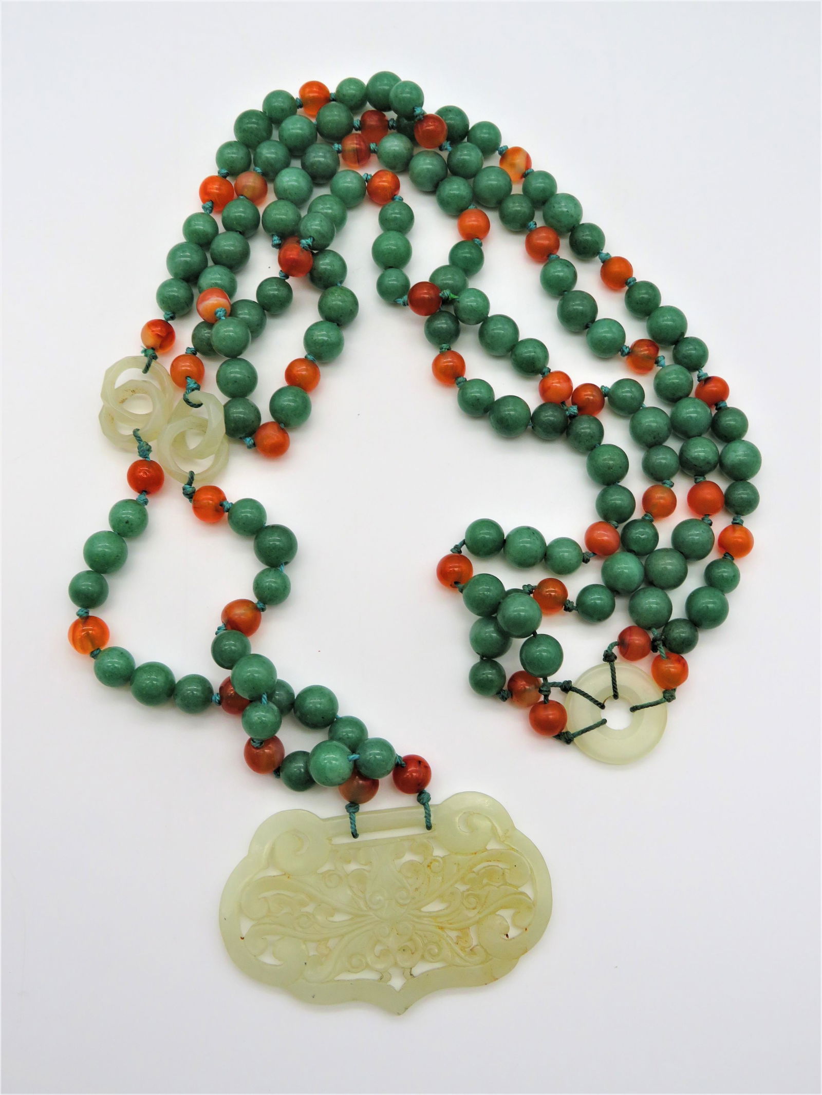 Chinese Jadeite & Carnelian Beaded Necklace (1 of 4)