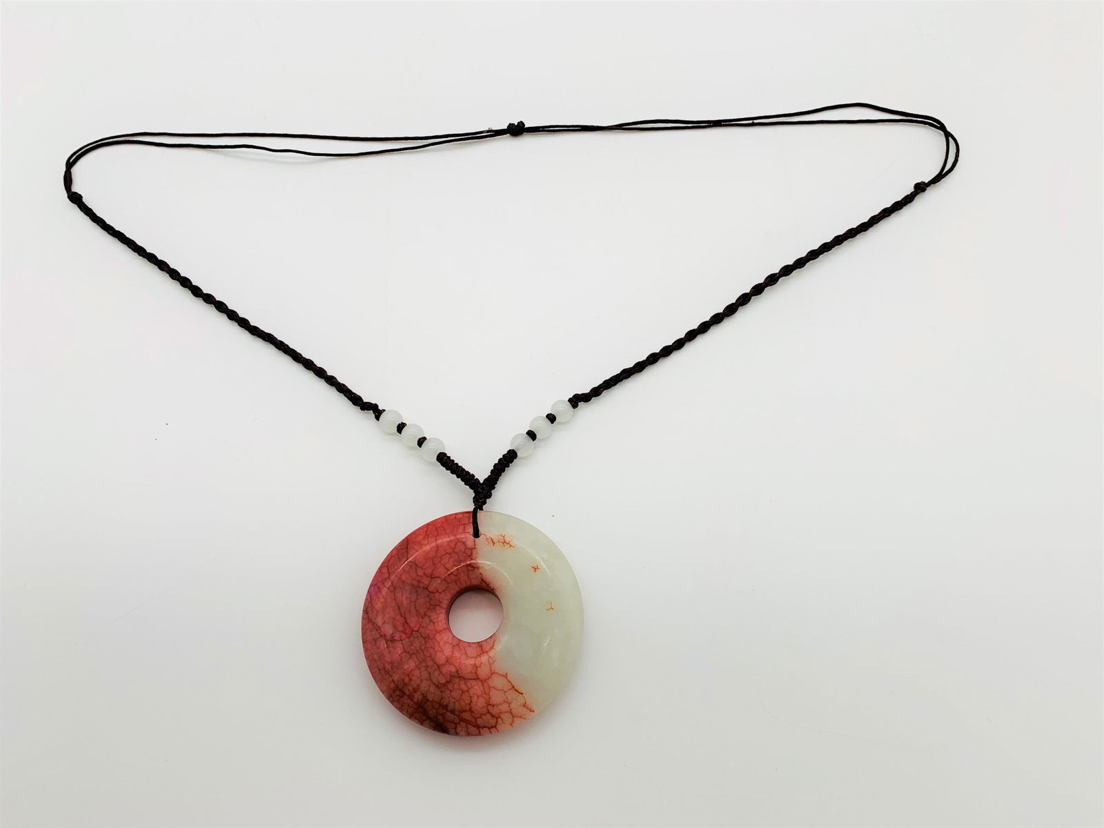 Chinese Blood Jade Disc Pendant Necklace. (1 of 4)