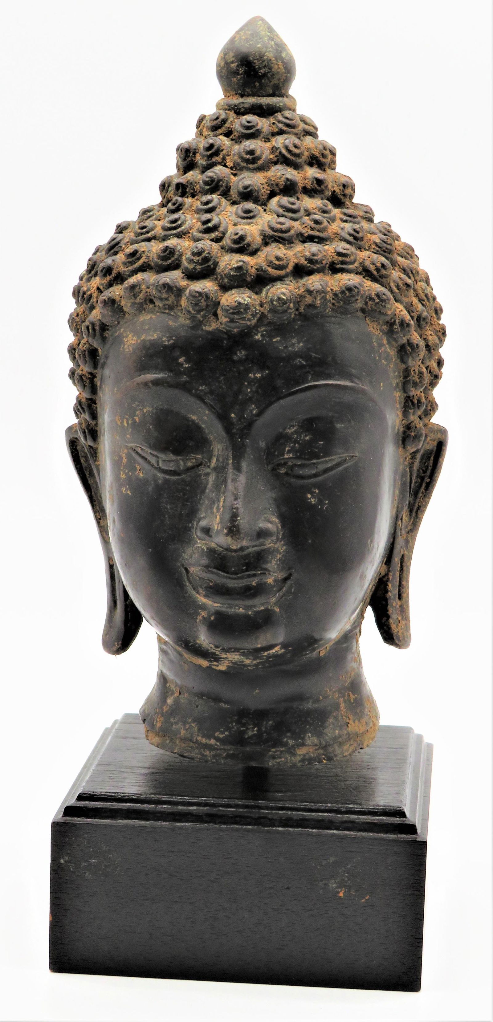 Bronze Buddha Head On Stand (1 of 7)