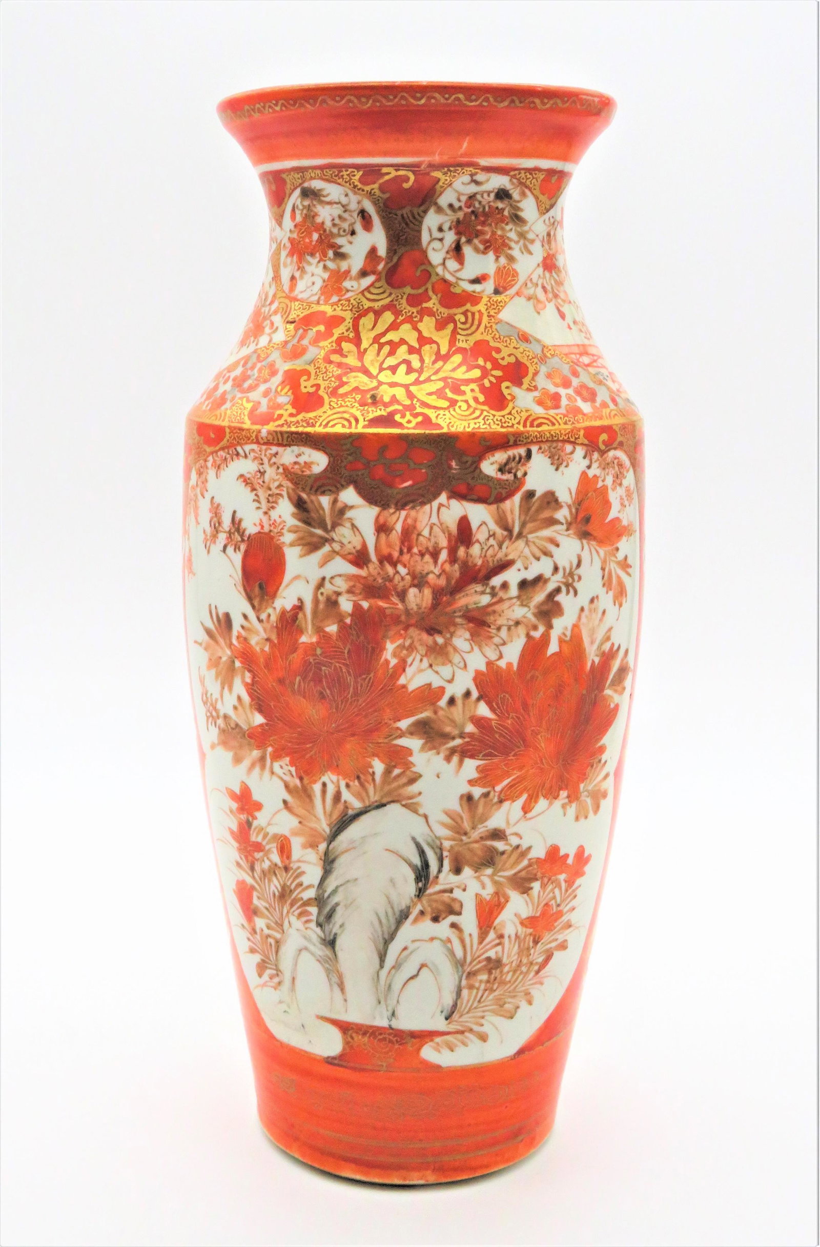 Old Kutani Ware Vase: Old Kutani Ware Vase. Birds and floral motif. Signed. Wear and crazing or in good condition. Third party shipping.