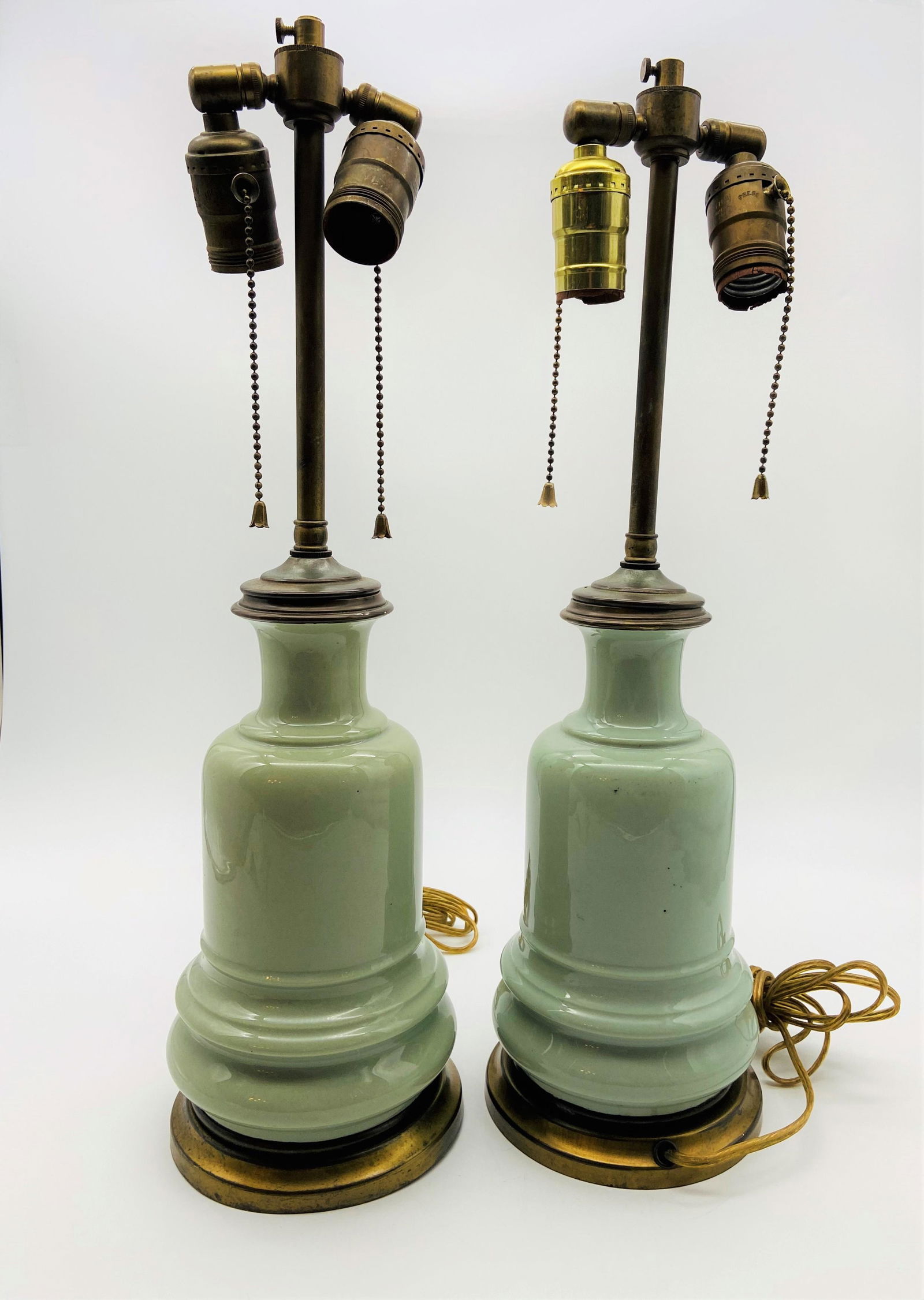 Pair French Celadon Porcelain Lamp Bases (1 of 3)