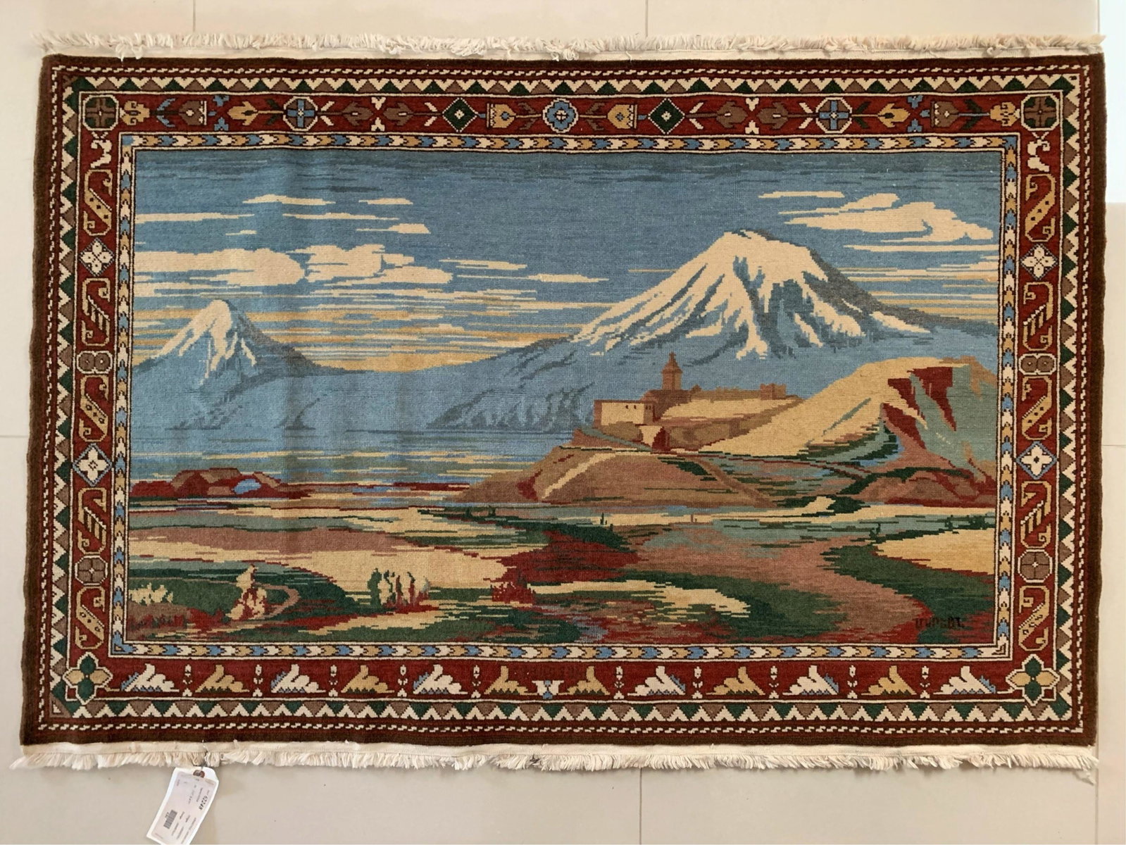 Vintage Armenian Pictorial Rug: Vintage Armenian Pictorial Rug. Landscape Motif, Fringed. Very good condition. Measures 38" x 55-3/4". Third party shipping.