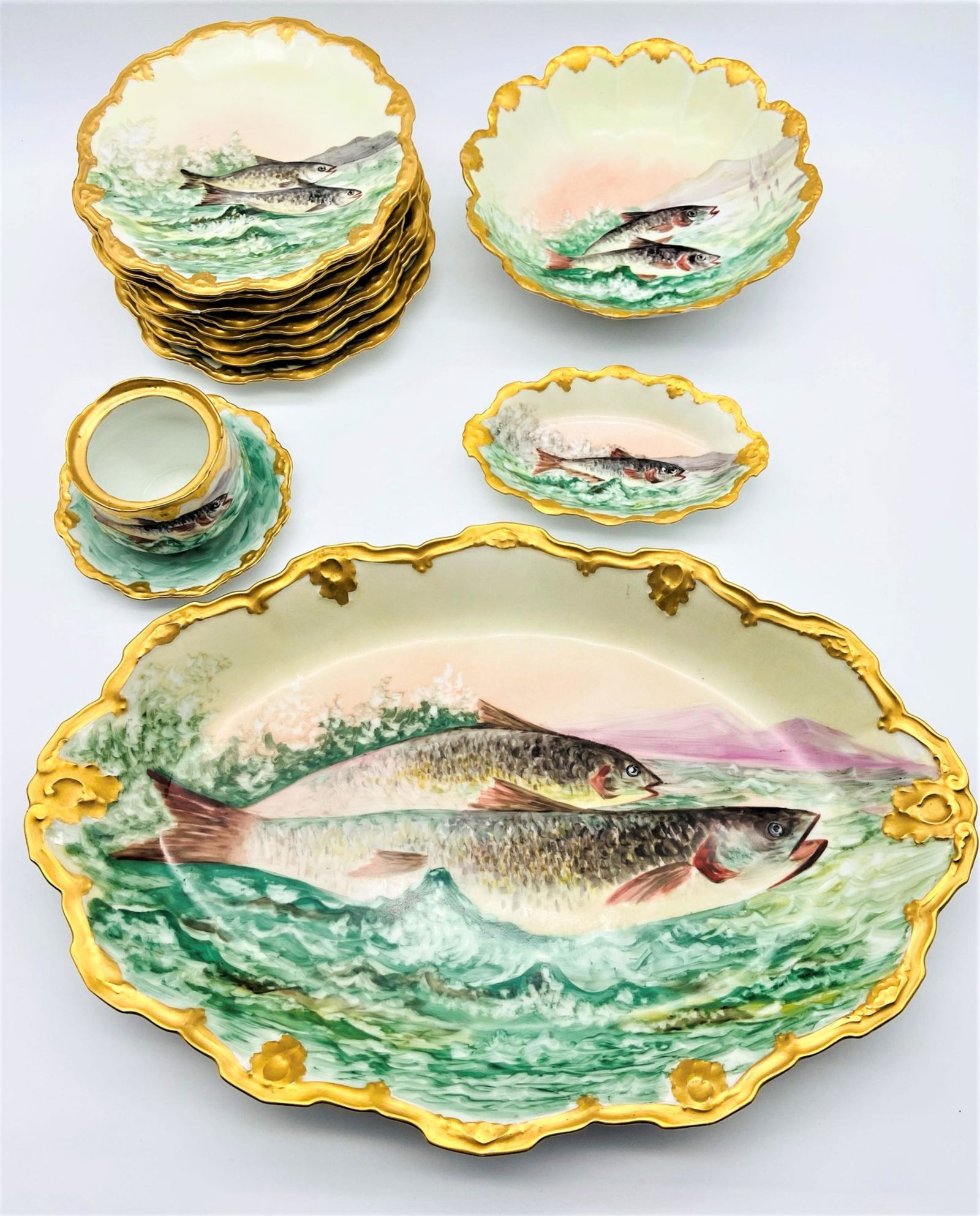 12 Pc Limoges Hand Painted Fish Set (1 of 8)