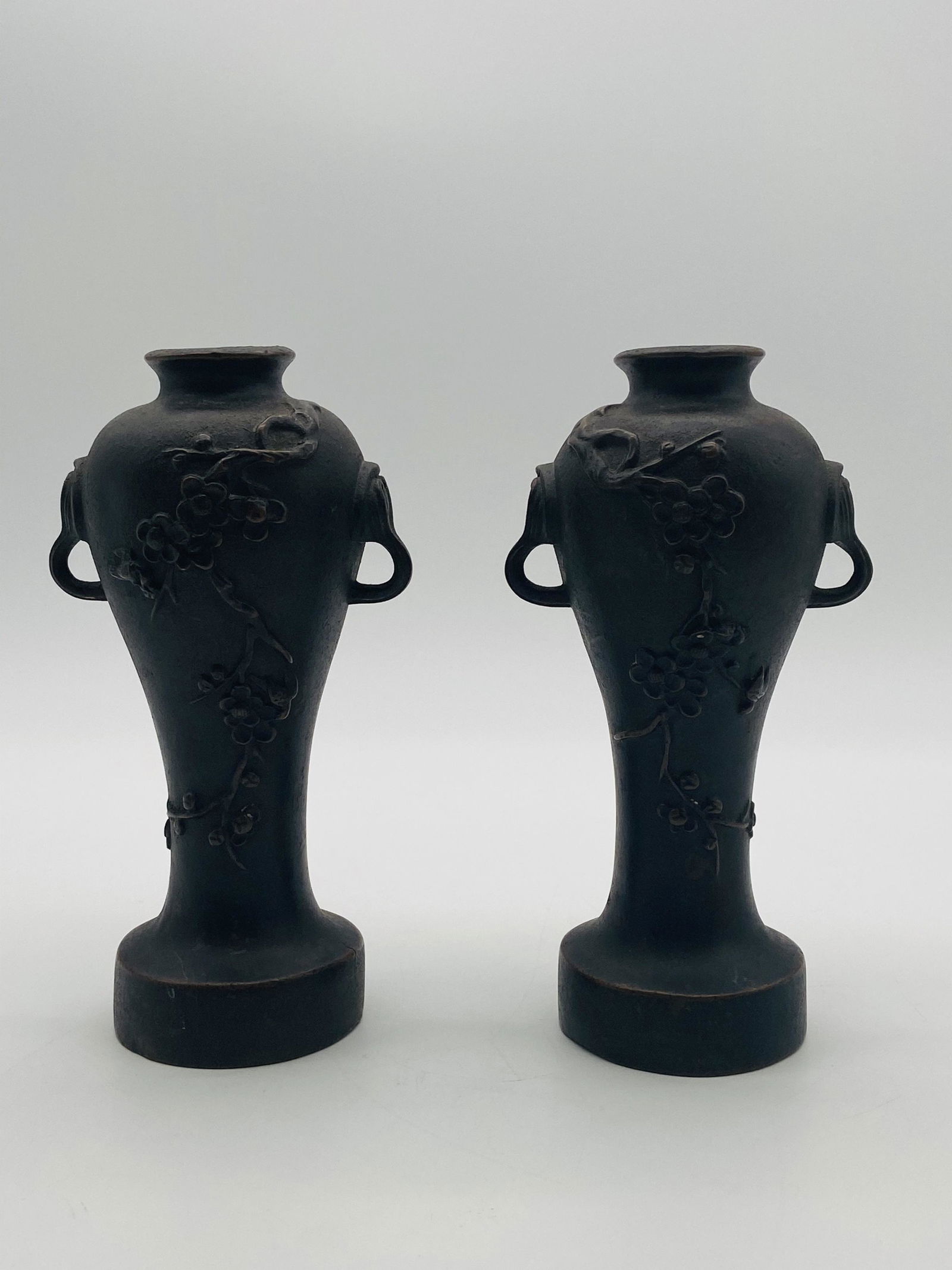 Pair Antique Japanese Bronze Handled Vases (1 of 10)