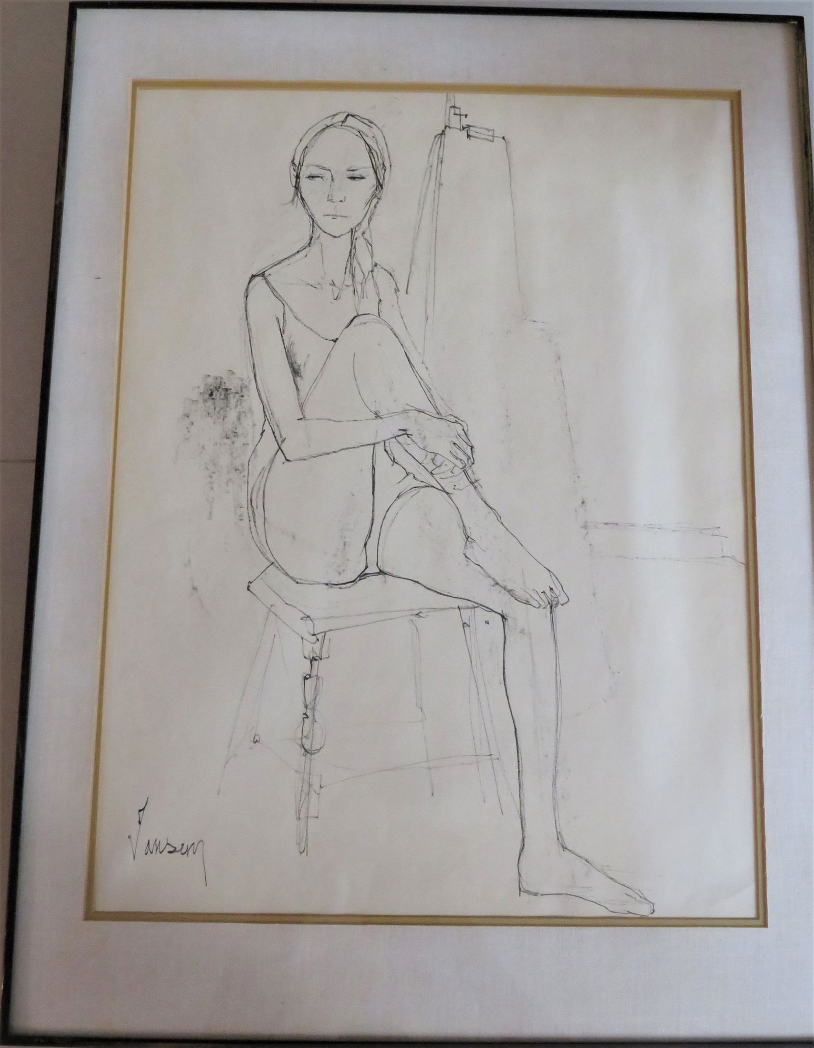 Jean Jansem Black & White ink on paper "Dancer" (1 of 4)