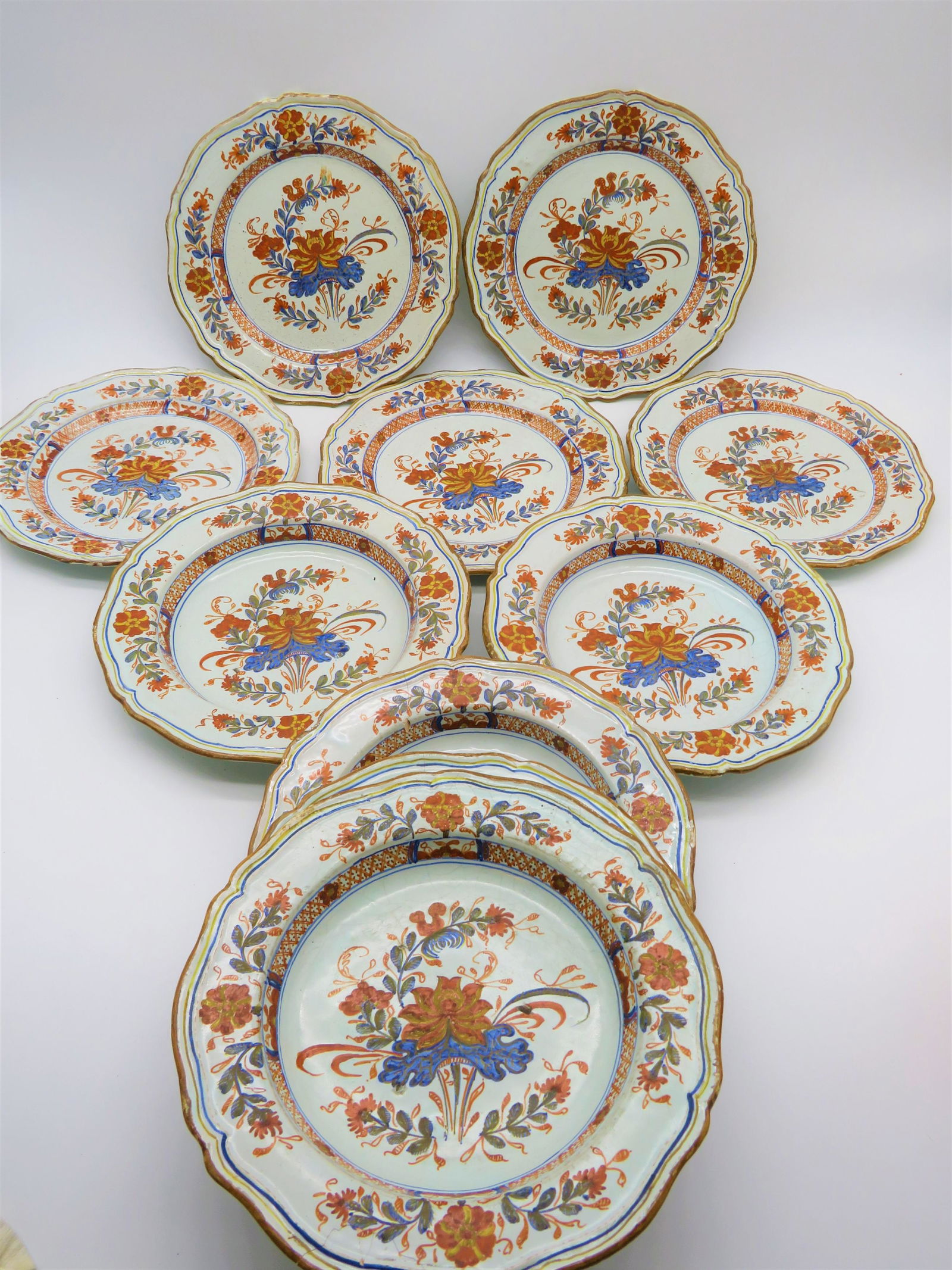 Nine 18th C French Faience Bowls & Plates (1 of 4)