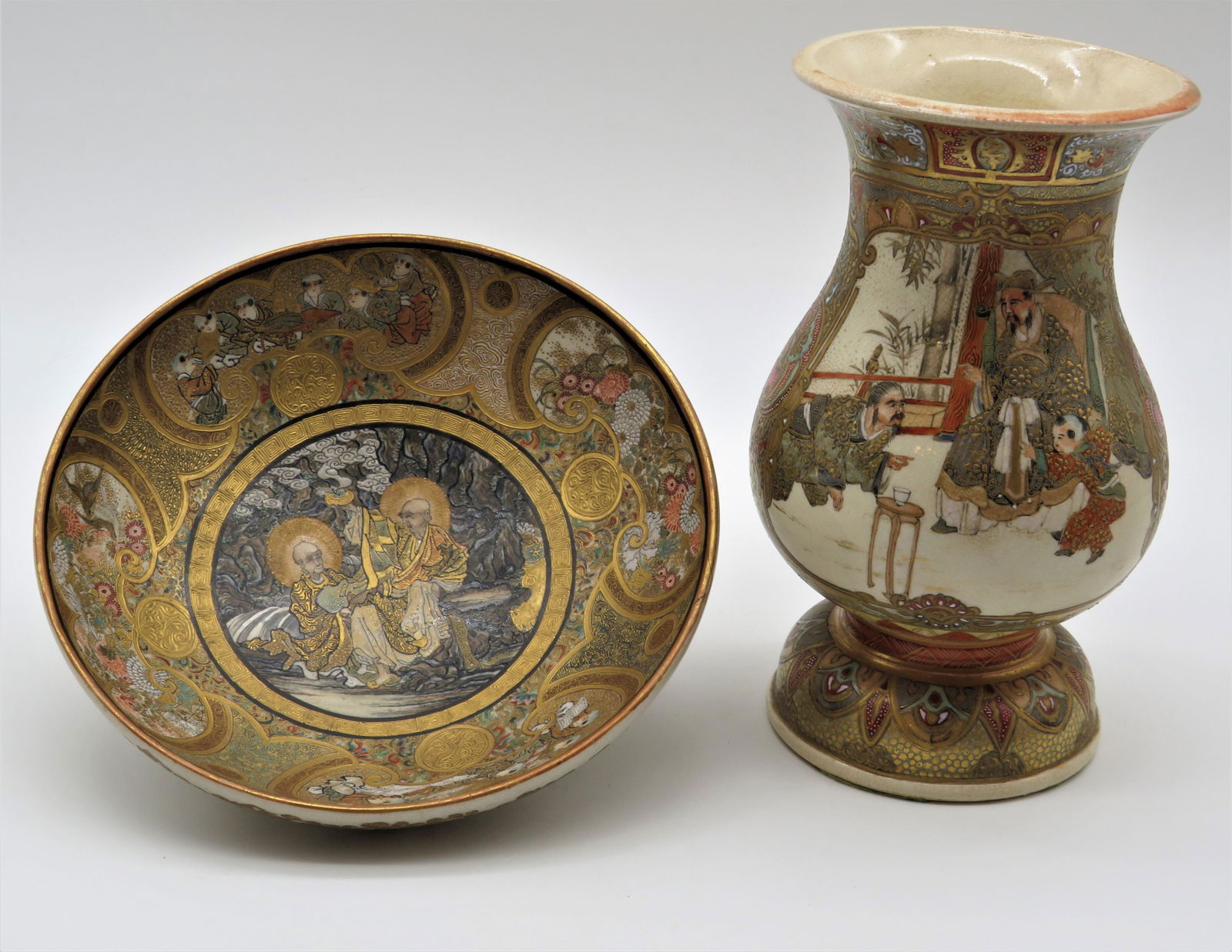 Two Antique Japanese Satsuma Table Top Items (1 of 4)