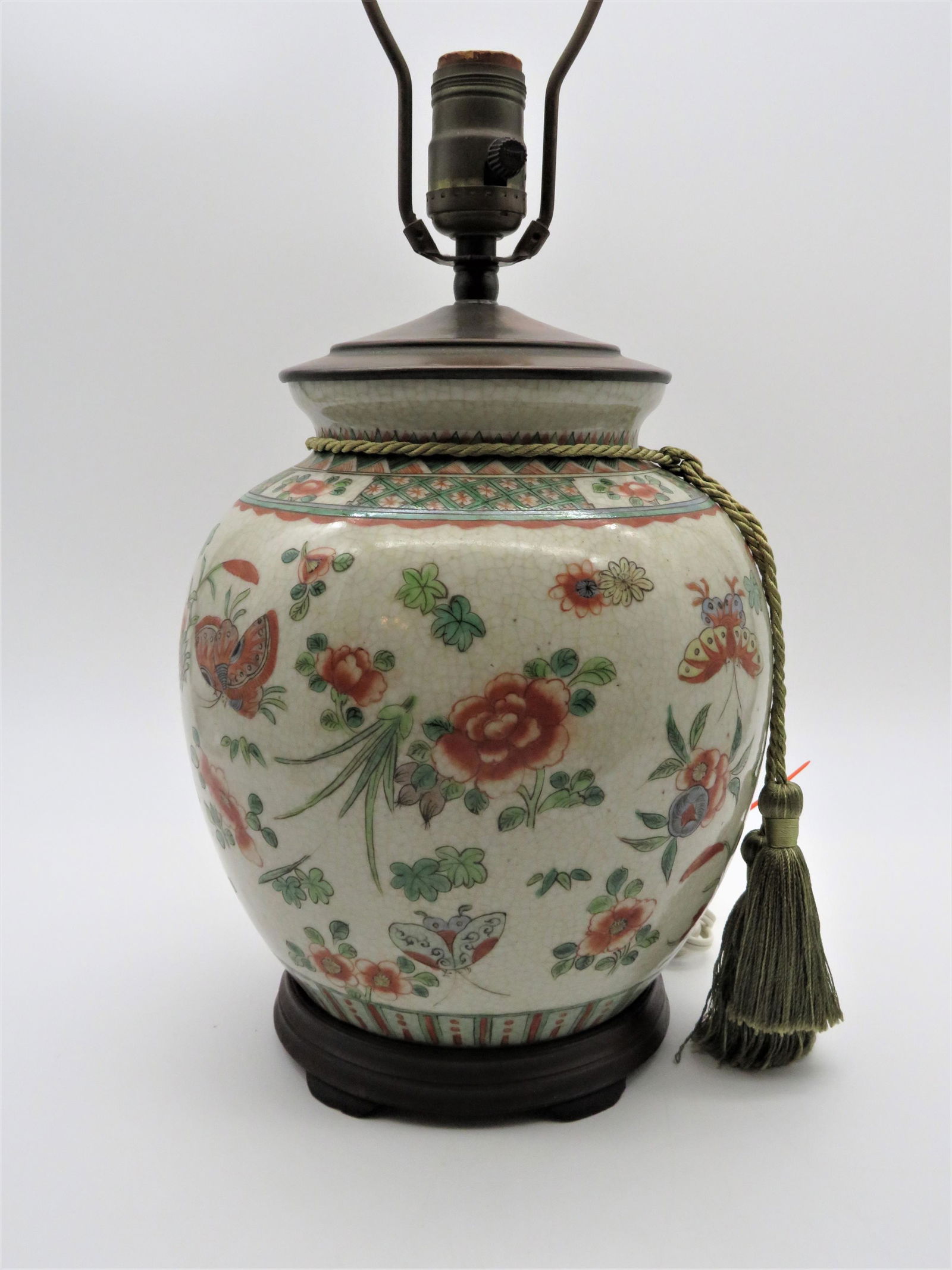 Antique Chinese Hand Painted Crackle Glaze Lamp (1 of 3)