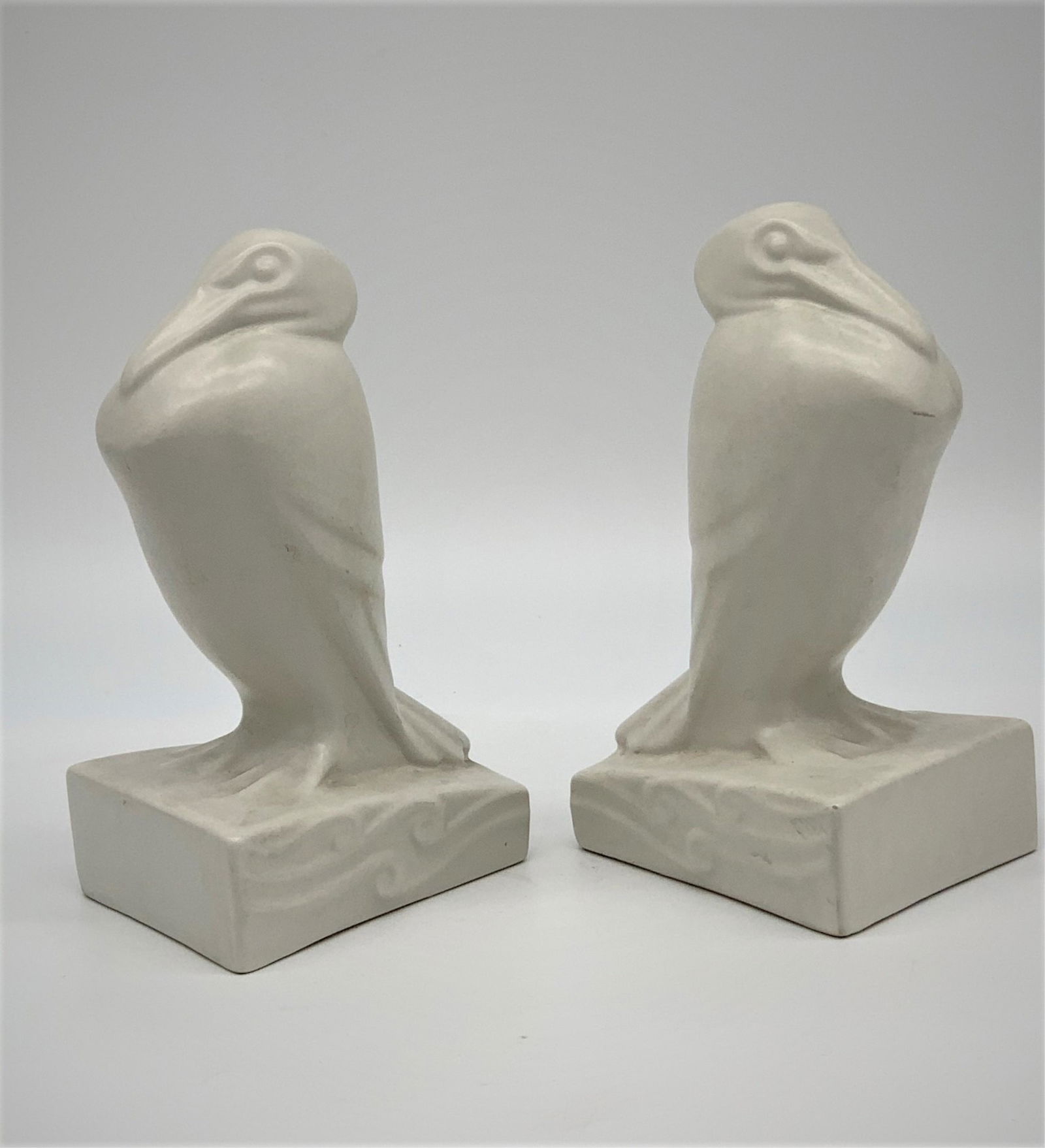 Pair Art Deco Pottery Rook Bird Bookends (1 of 4)
