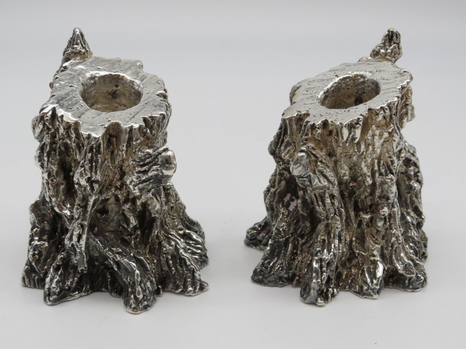 Pr Israeli Silver Plate Tree Trunk Candleholders (1 of 4)