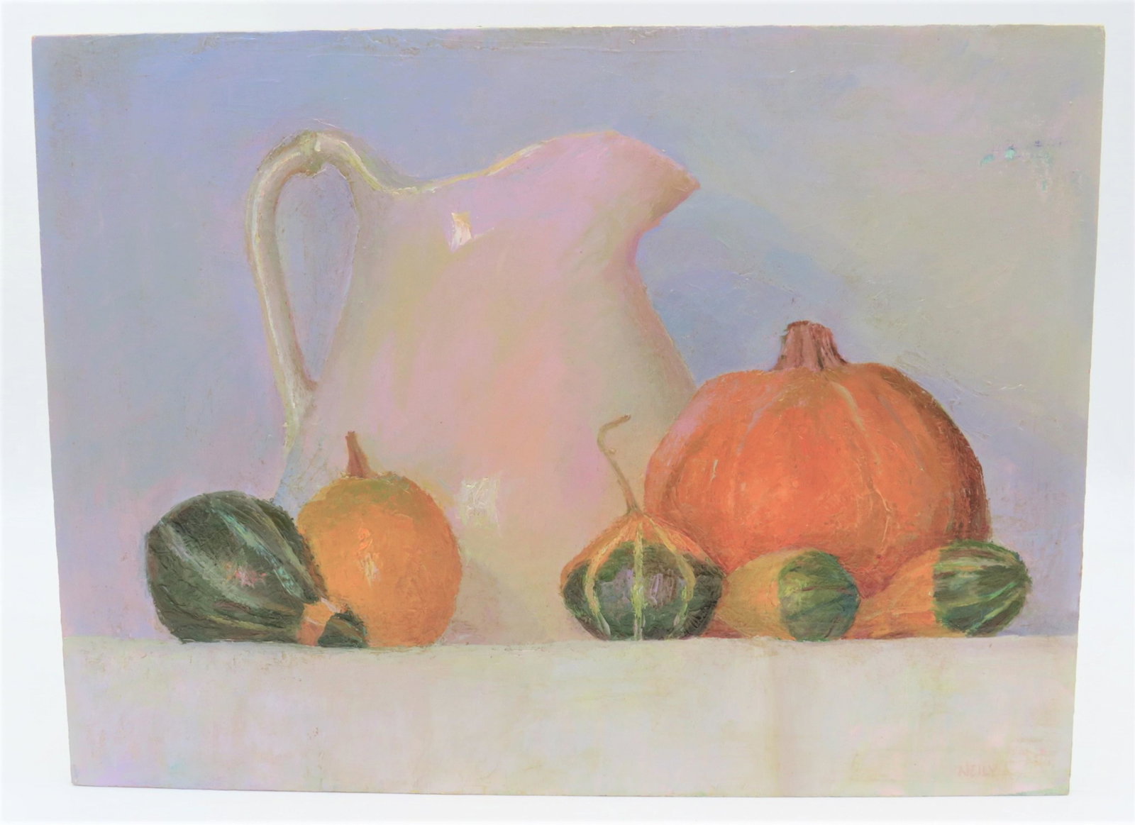 Hilda Neily, American O/B "Still Life": Hilda Neily, (American B. 1947) Oil on board "Northlight Still Life/Winter" Unframed. Signed lower right, inscribed en verso and dated 82-83. Very good condition. Measures 12" x 16". Third party shipp